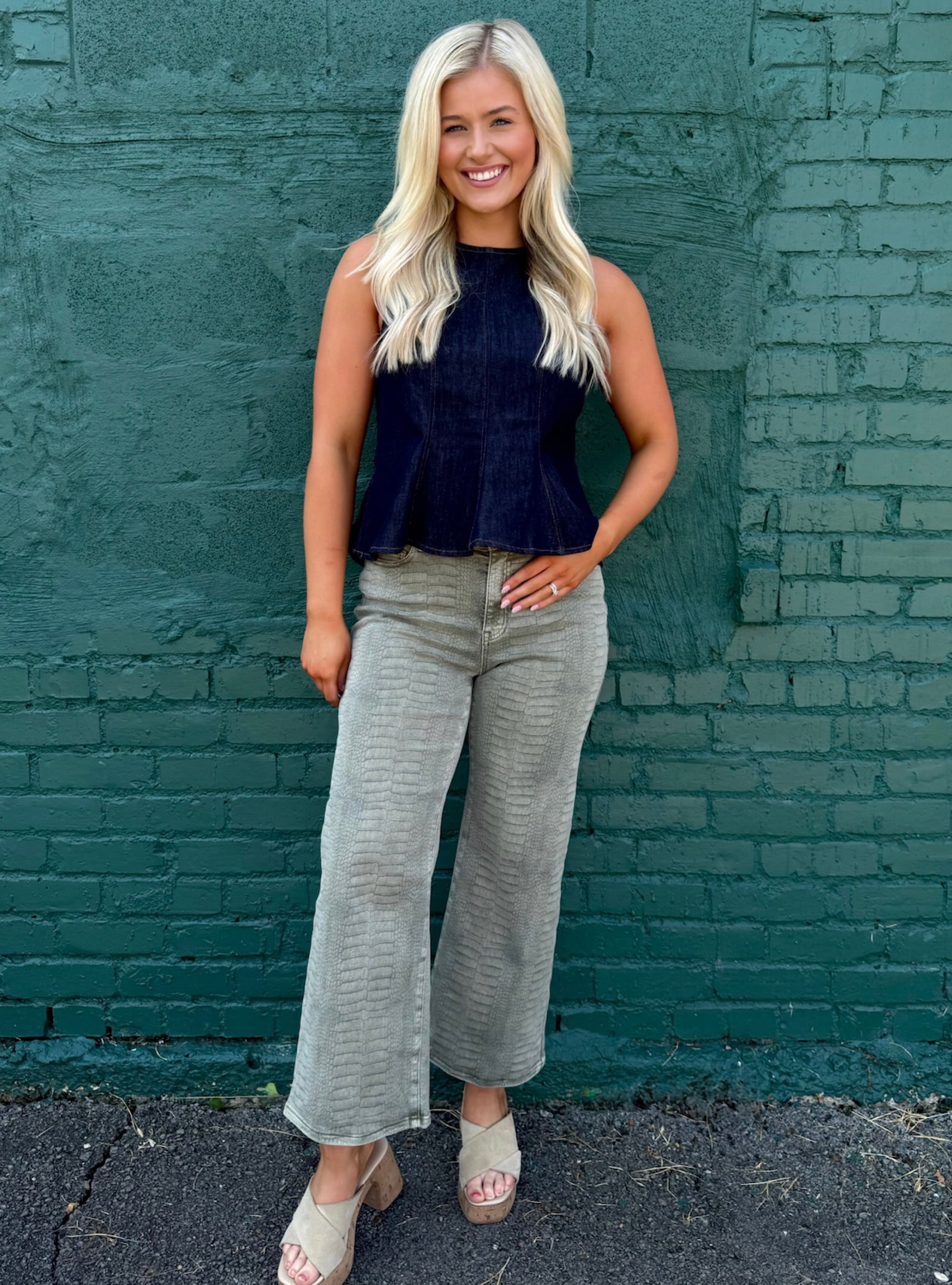 APNY Moss Crocodile Embossed Pant