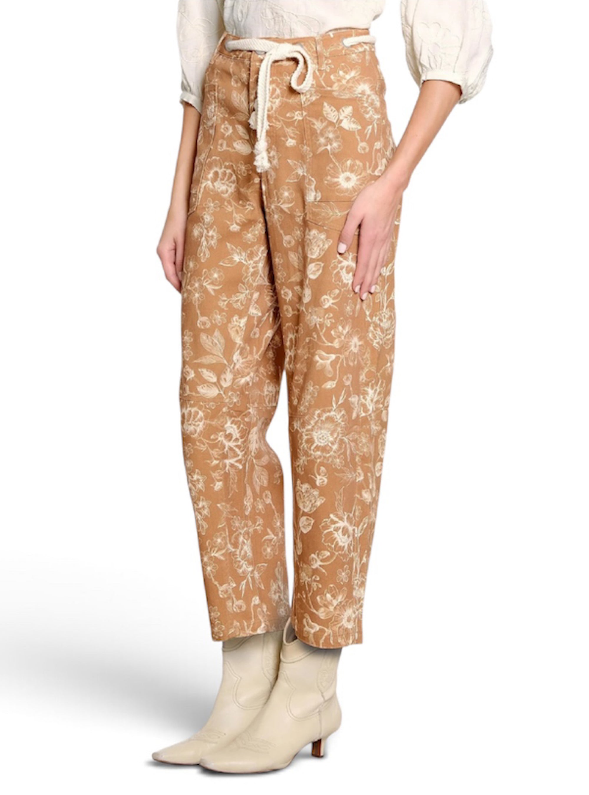 Tru Luxe Printed Barrel Leg Gold Jeans