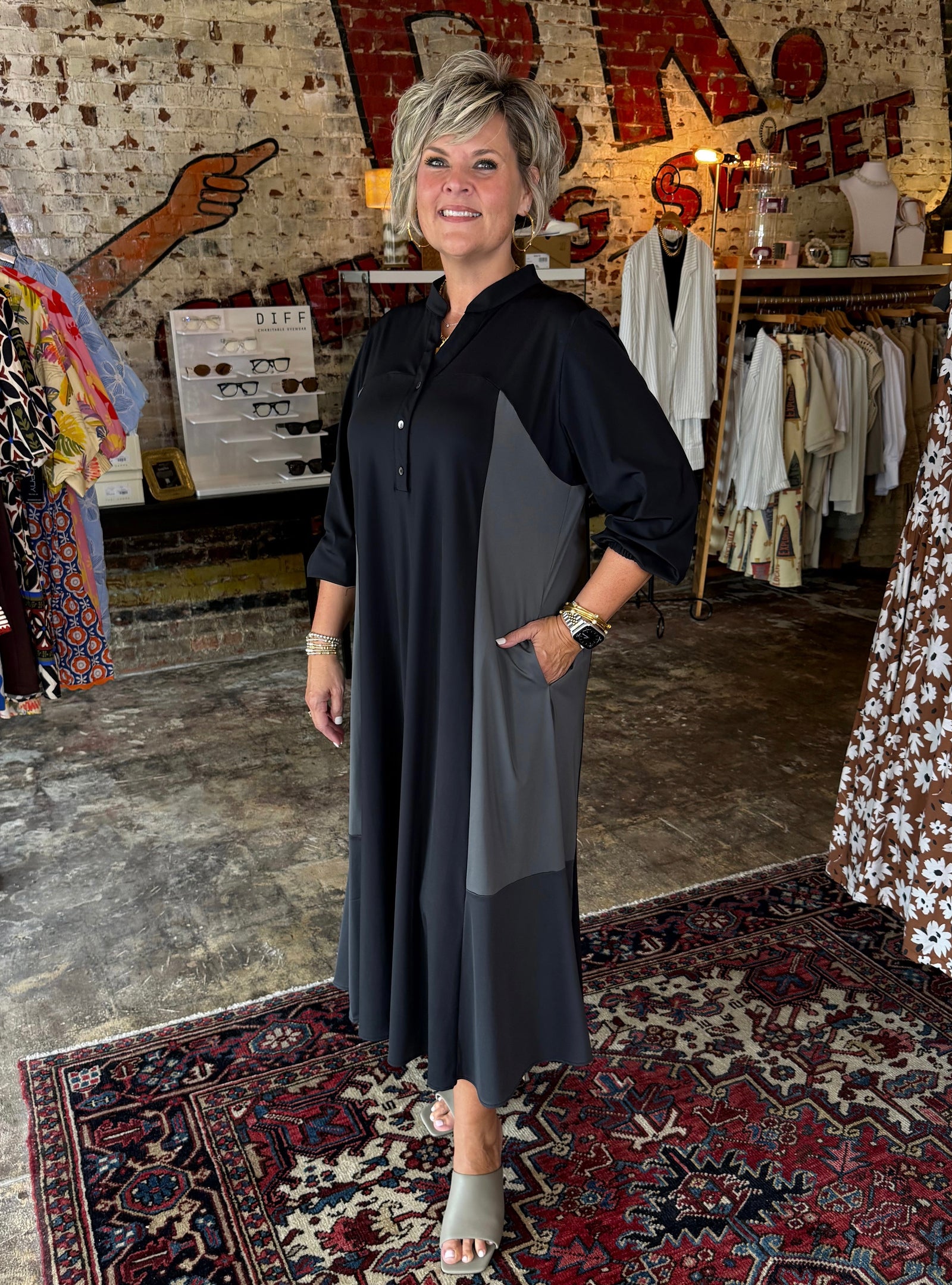 Lior Carly Black & Charcoal Panel Dress