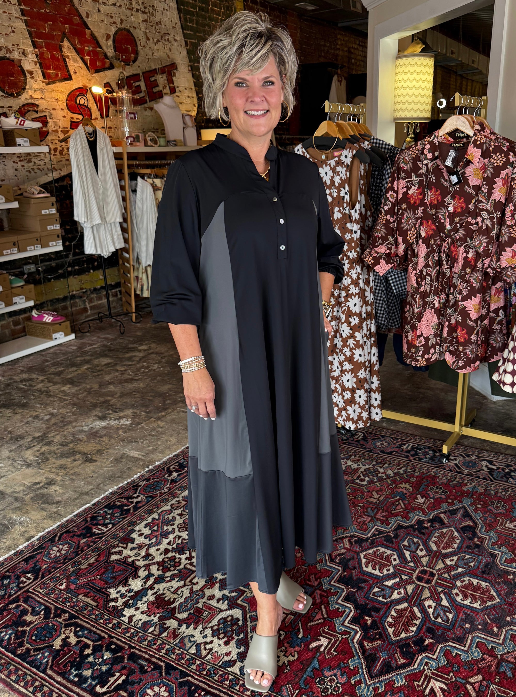 Lior Carly Black &amp; Charcoal Panel Dress