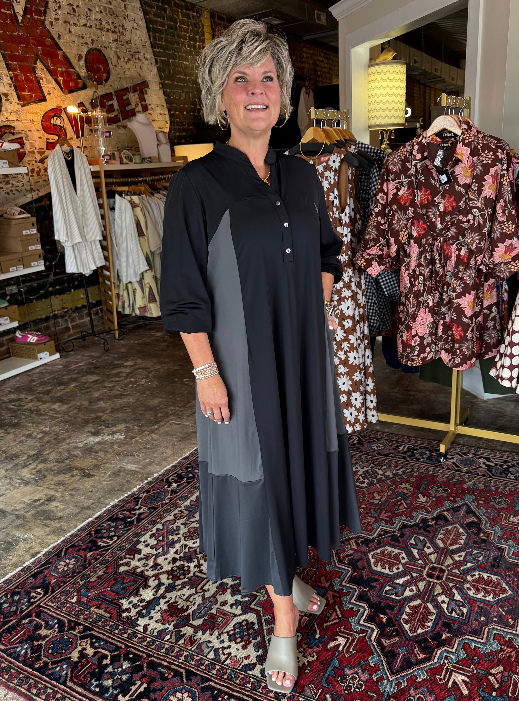 Lior Carly Black &amp; Charcoal Panel Dress