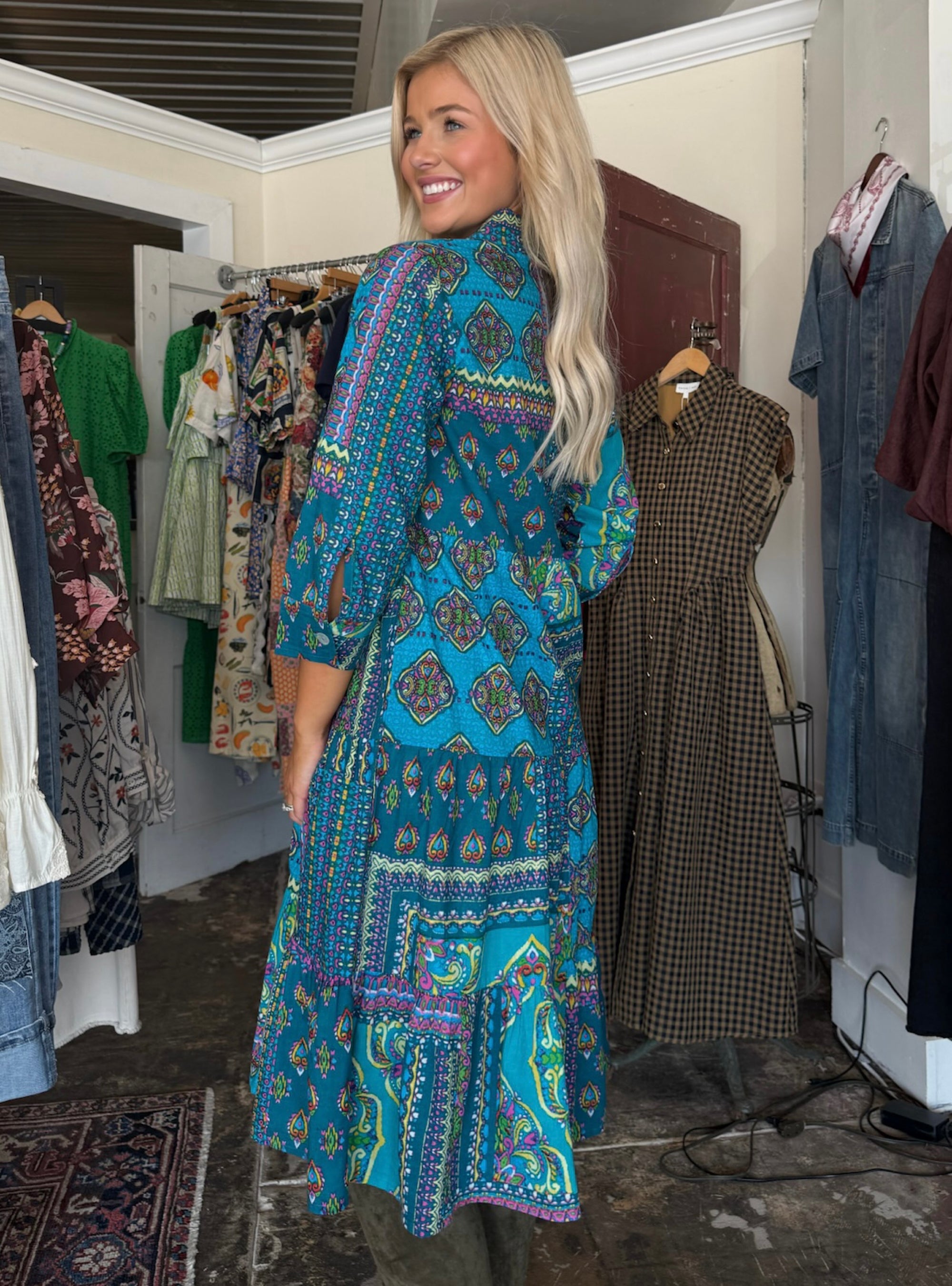 Parsley &amp; Sage Whitney Teal Embroidered Dress