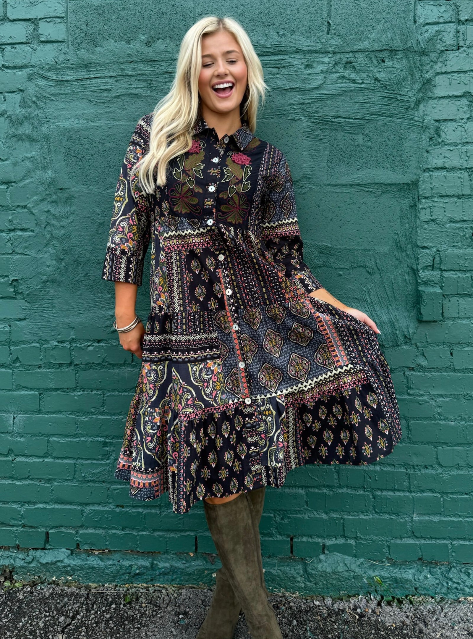Parsley & Sage Olga Black Embroidered Dress