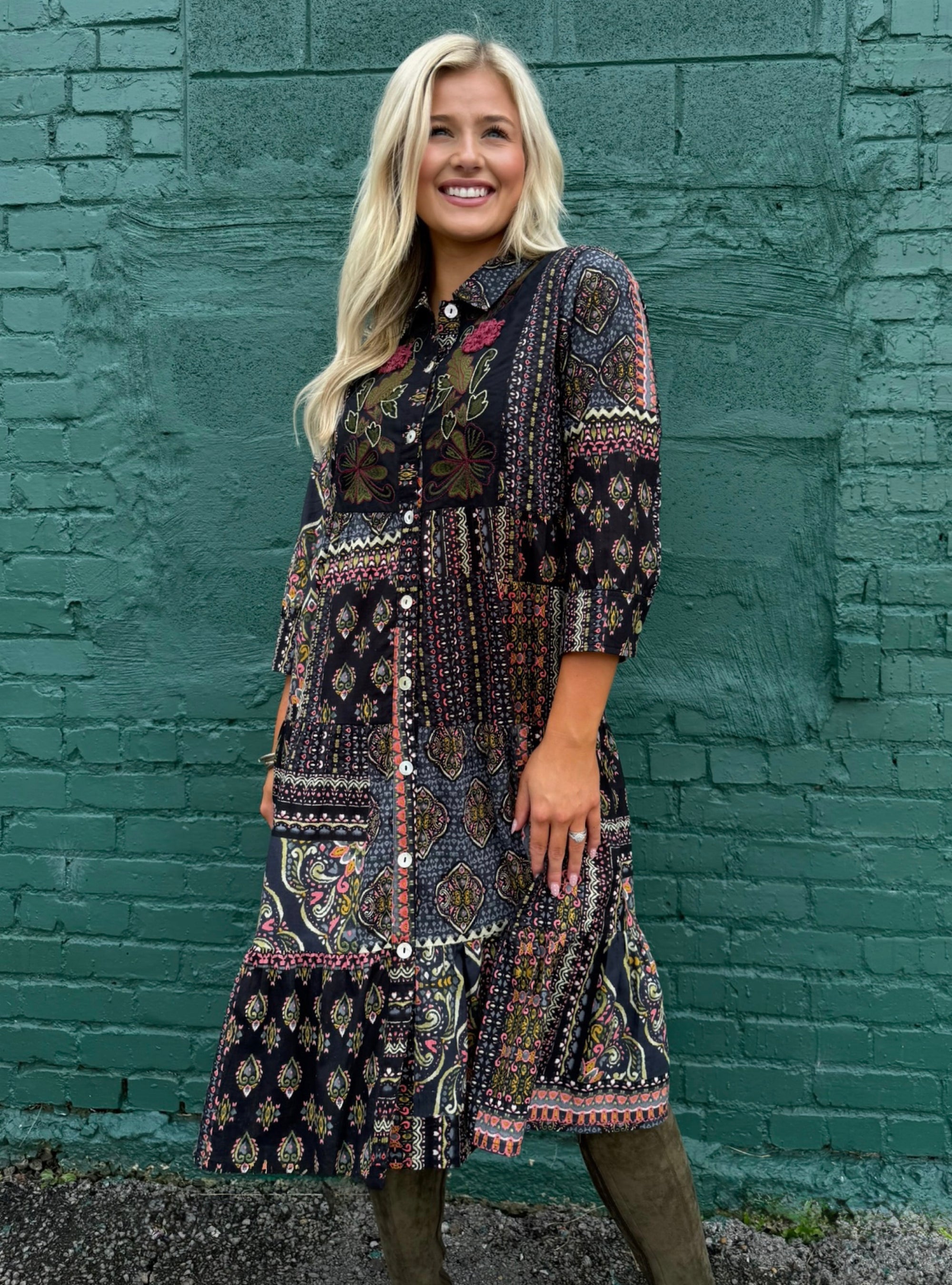 Parsley &amp; Sage Olga Black Embroidered Dress