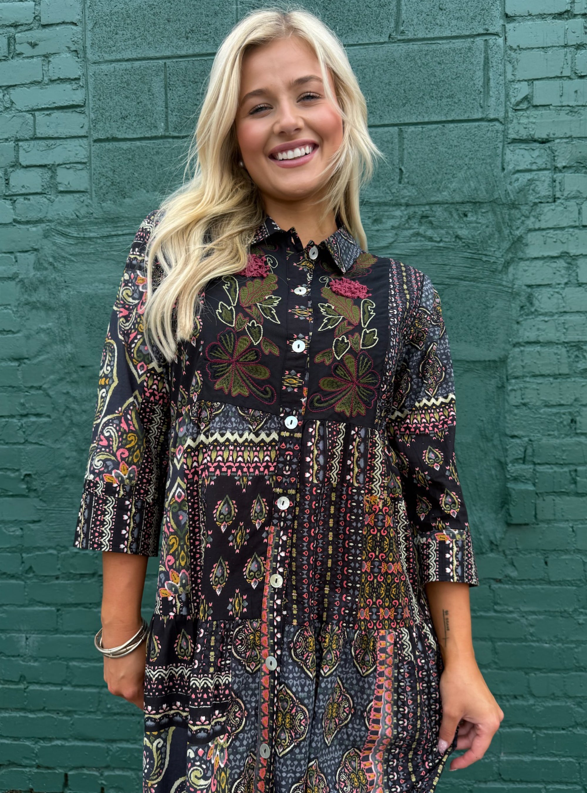 Parsley &amp; Sage Olga Black Embroidered Dress