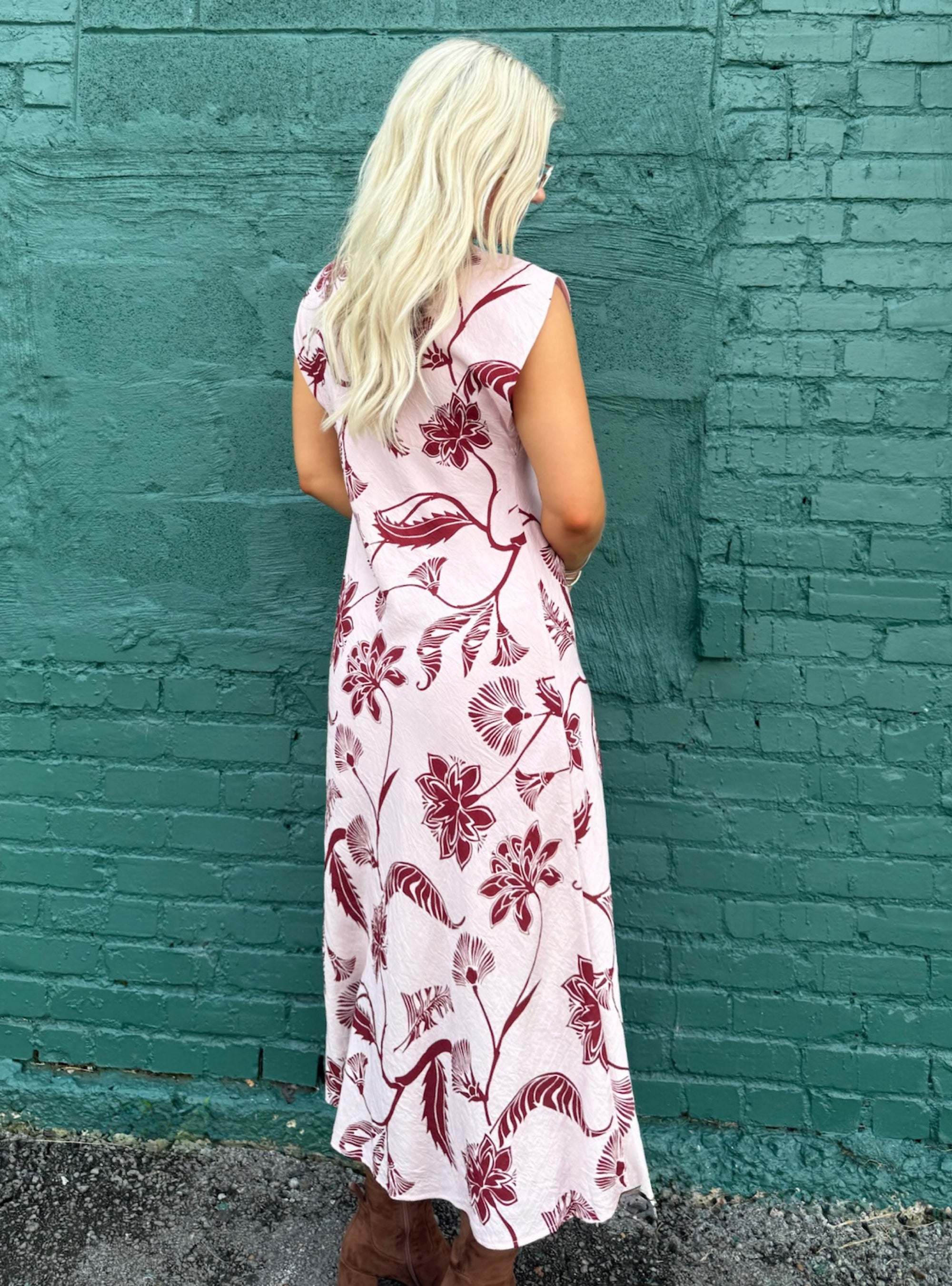 Blushing Blooms Cowl Neck Dress