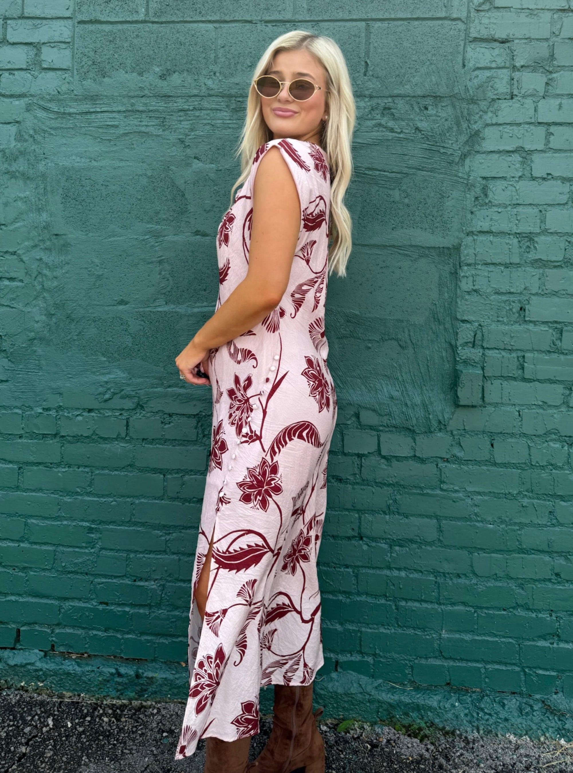 Blushing Blooms Cowl Neck Dress