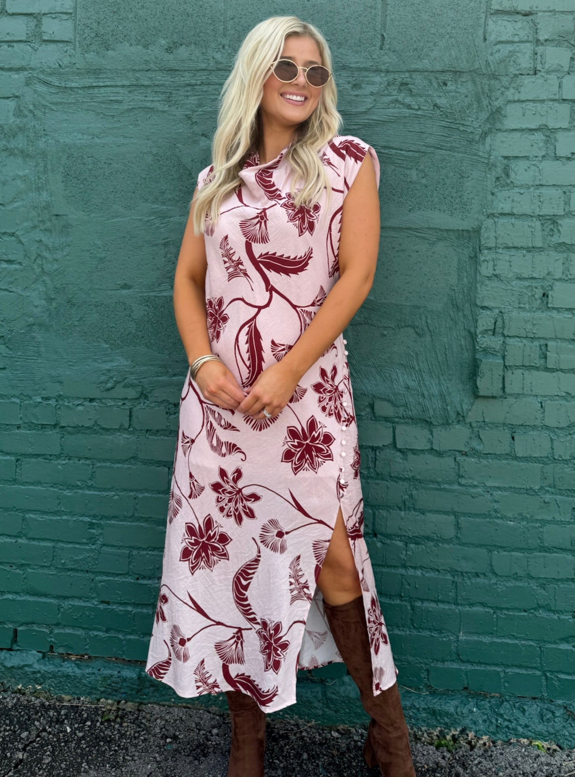 Blushing Blooms Cowl Neck Dress