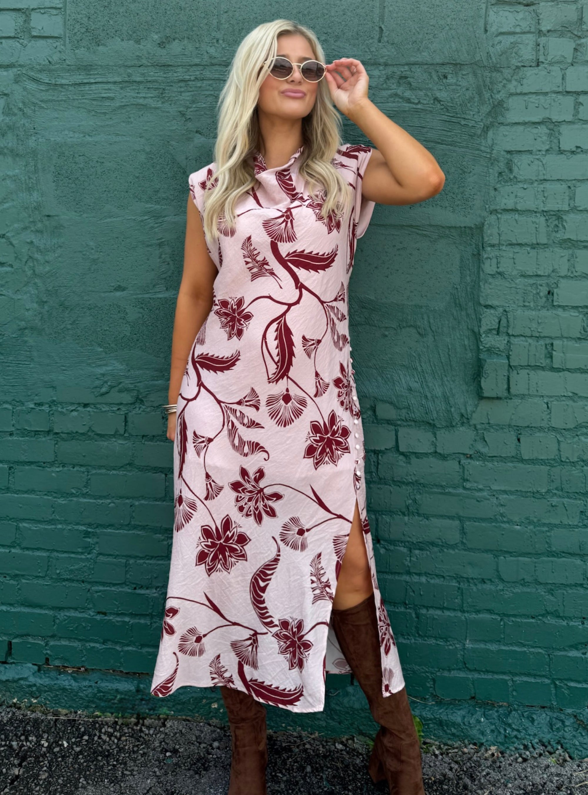Blushing Blooms Cowl Neck Dress