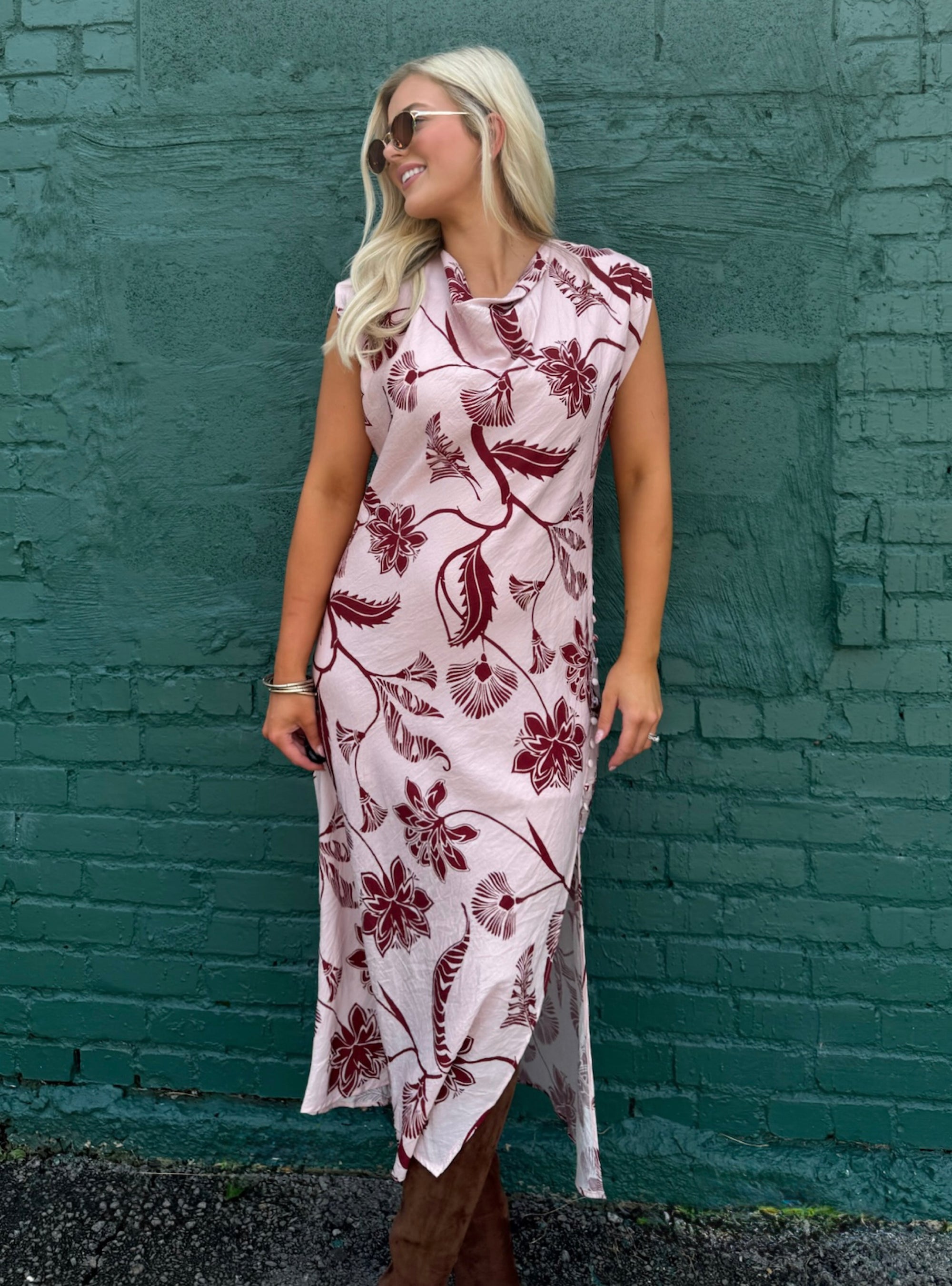 Blushing Blooms Cowl Neck Dress