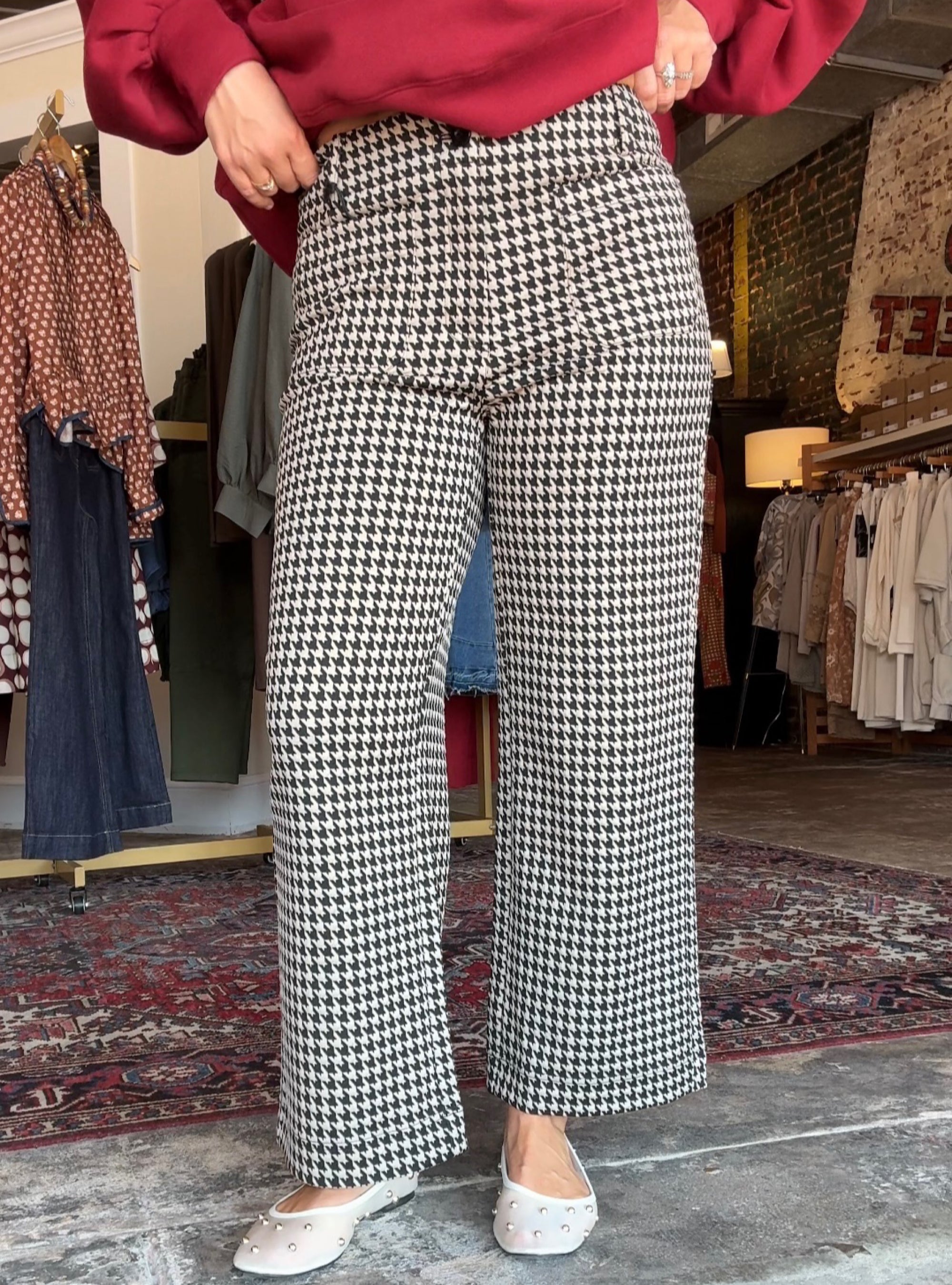 APNY Black &amp; Almond Houndstooth Wide Leg Pant