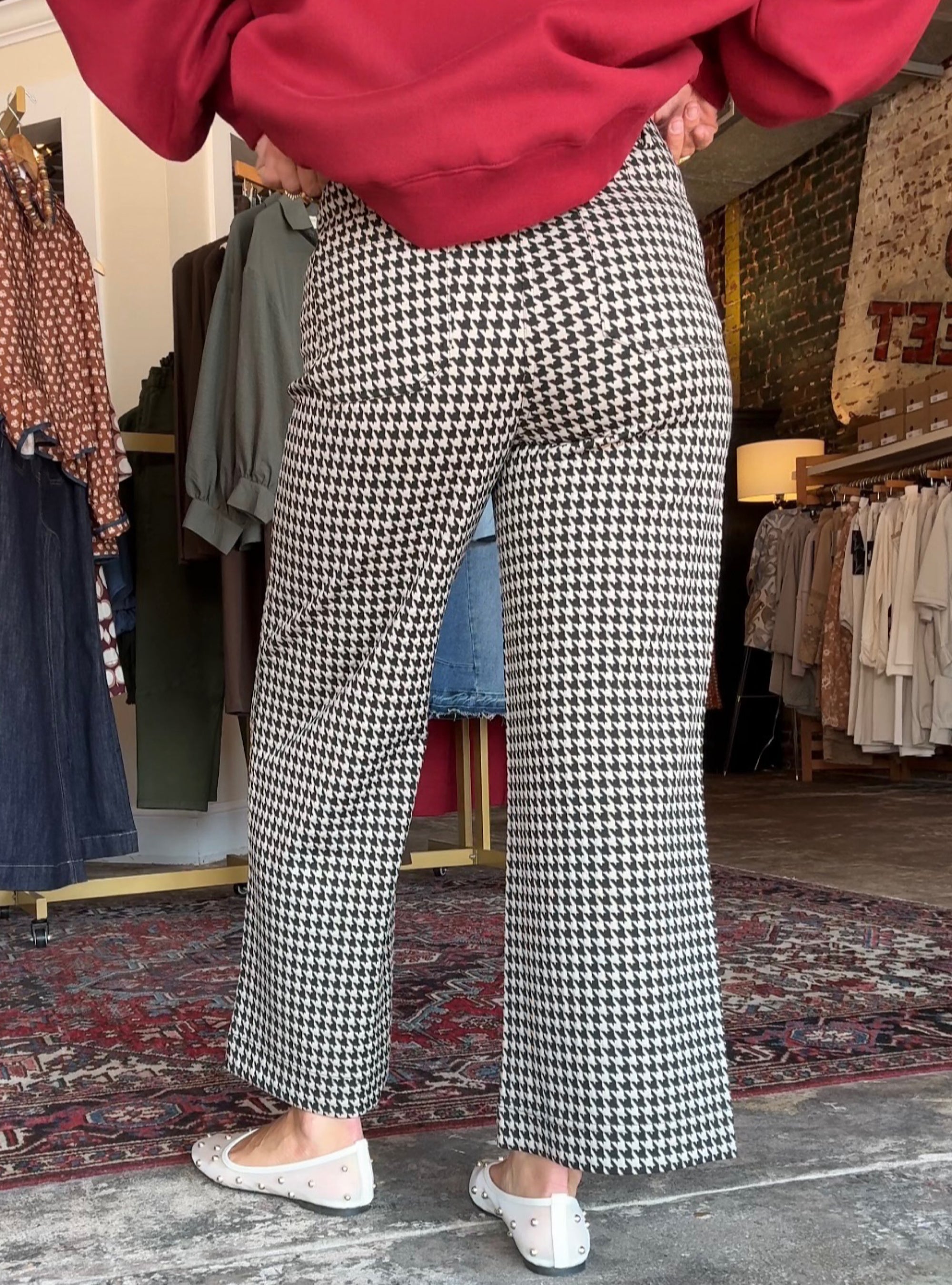 APNY Black &amp; Almond Houndstooth Wide Leg Pant