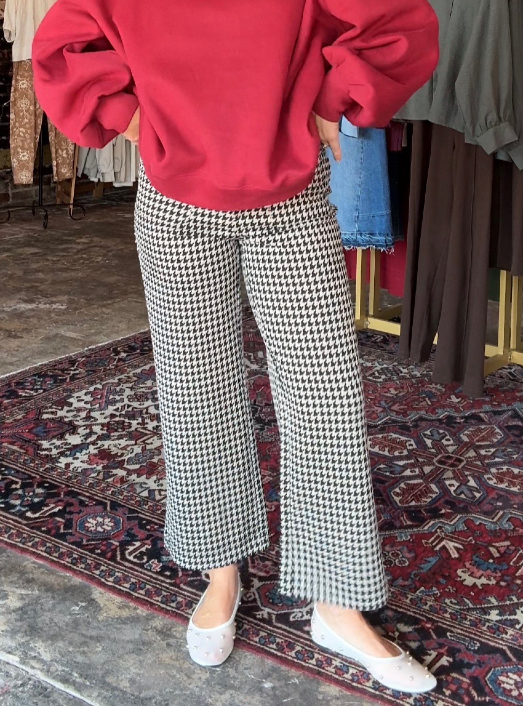 APNY Black &amp; Almond Houndstooth Wide Leg Pant