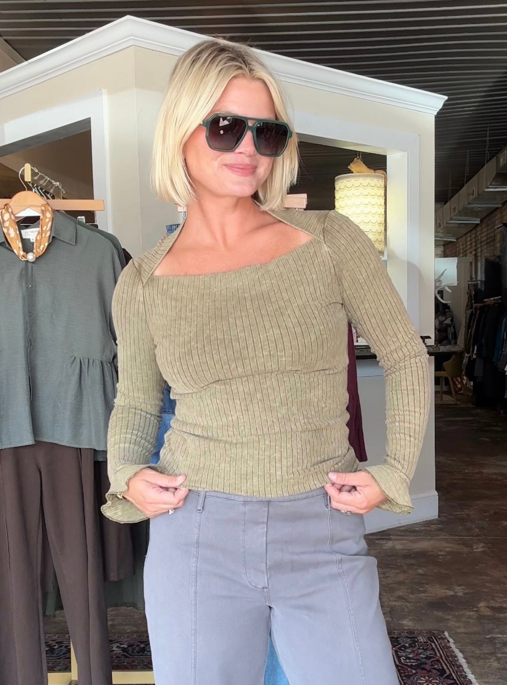 Olive At First Sight Ribbed Knit Top