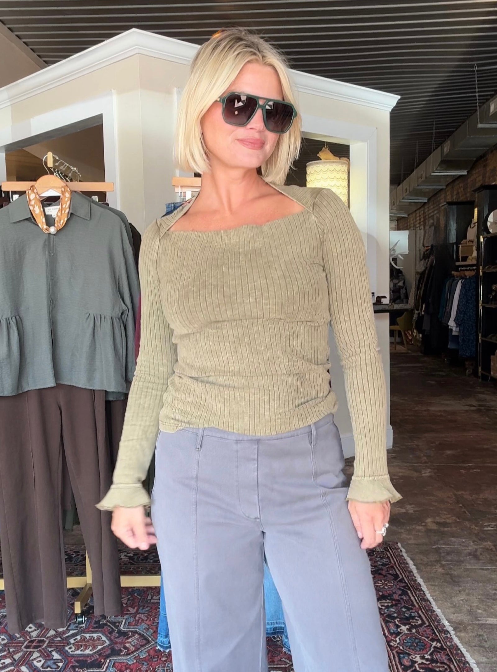 Olive At First Sight Ribbed Knit Top
