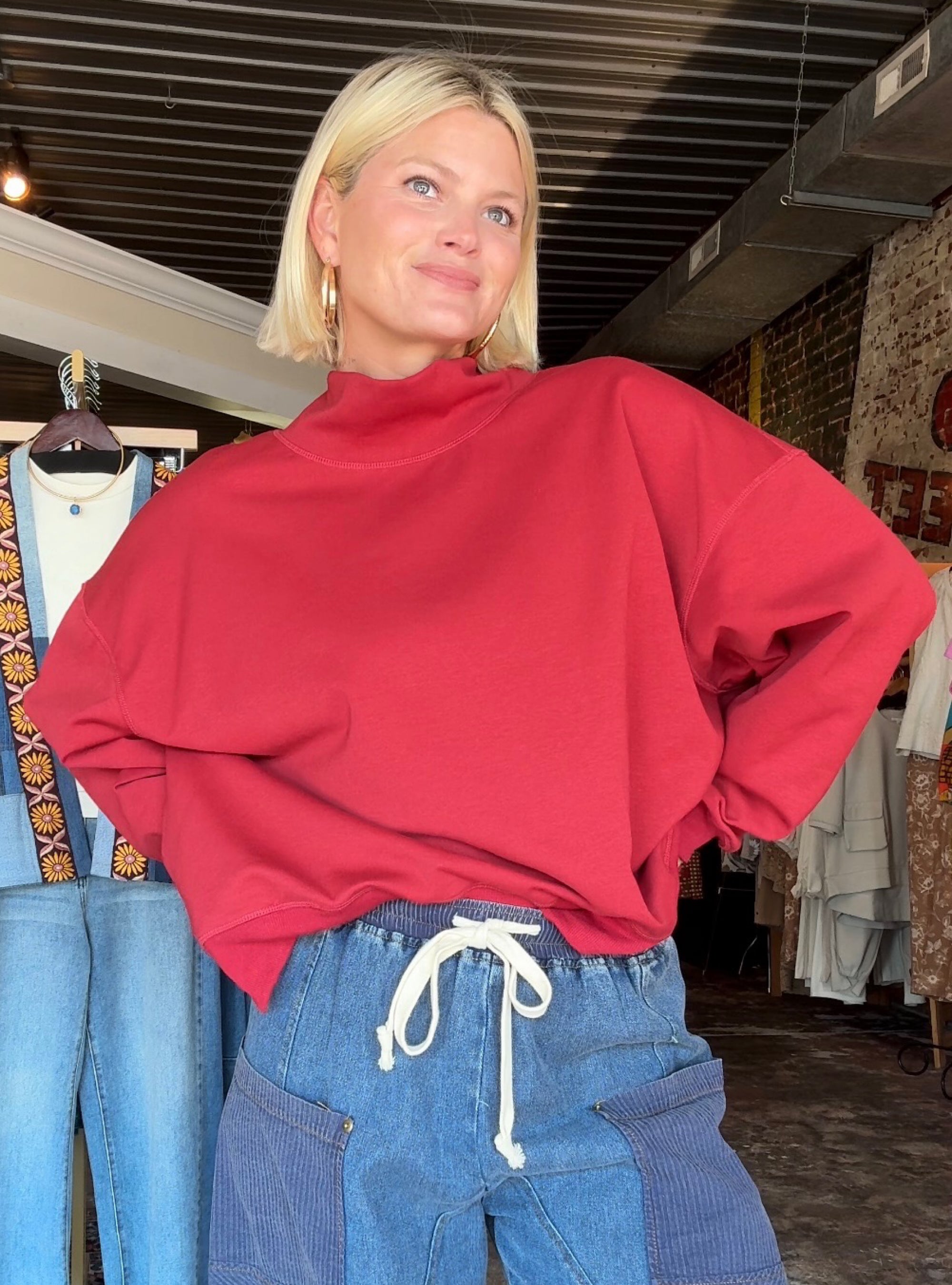 Crushing On Crimson Mock Neck Sweatshirt