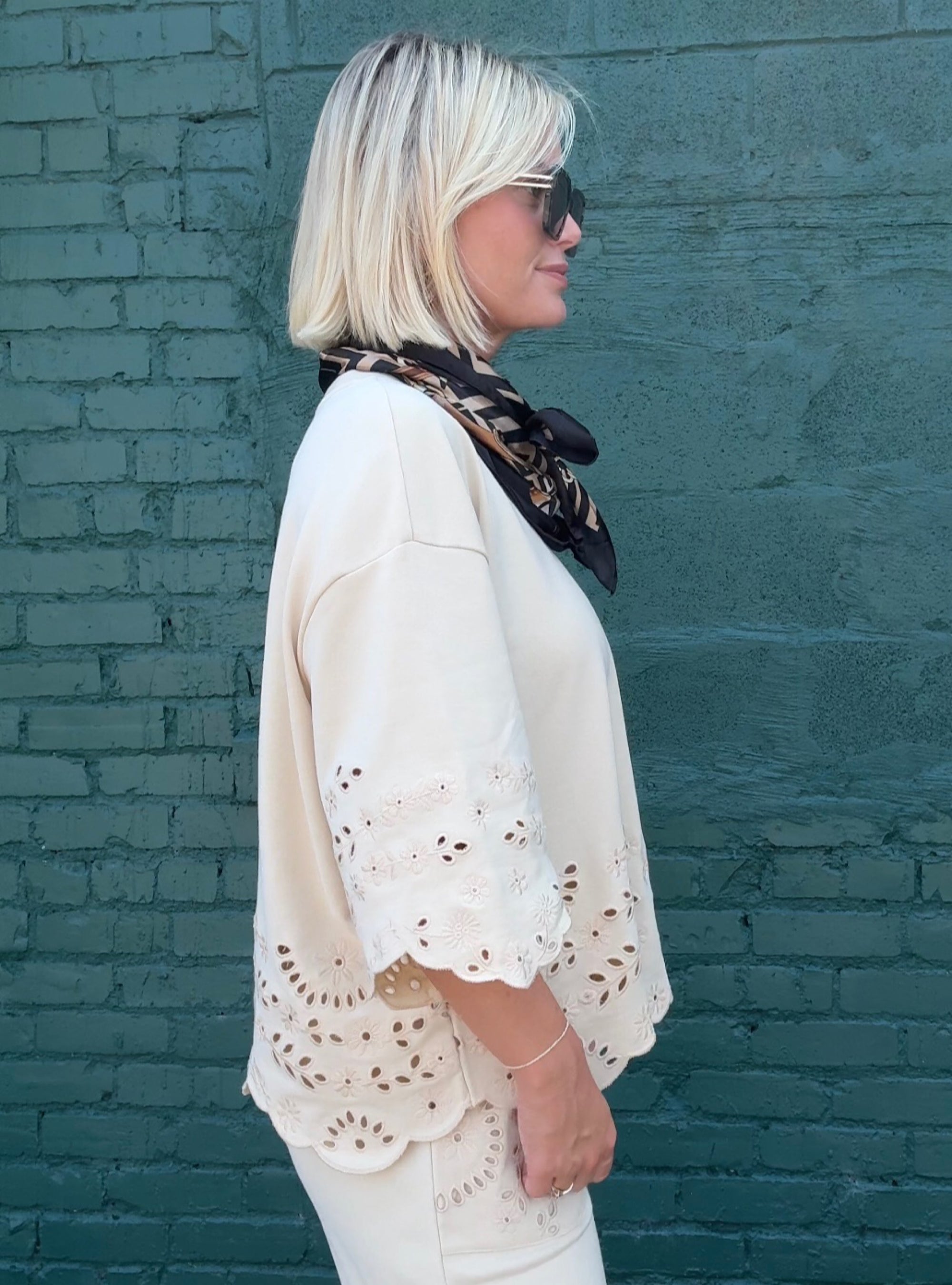 Eyelet Be The One 3/4 Sleeve Top