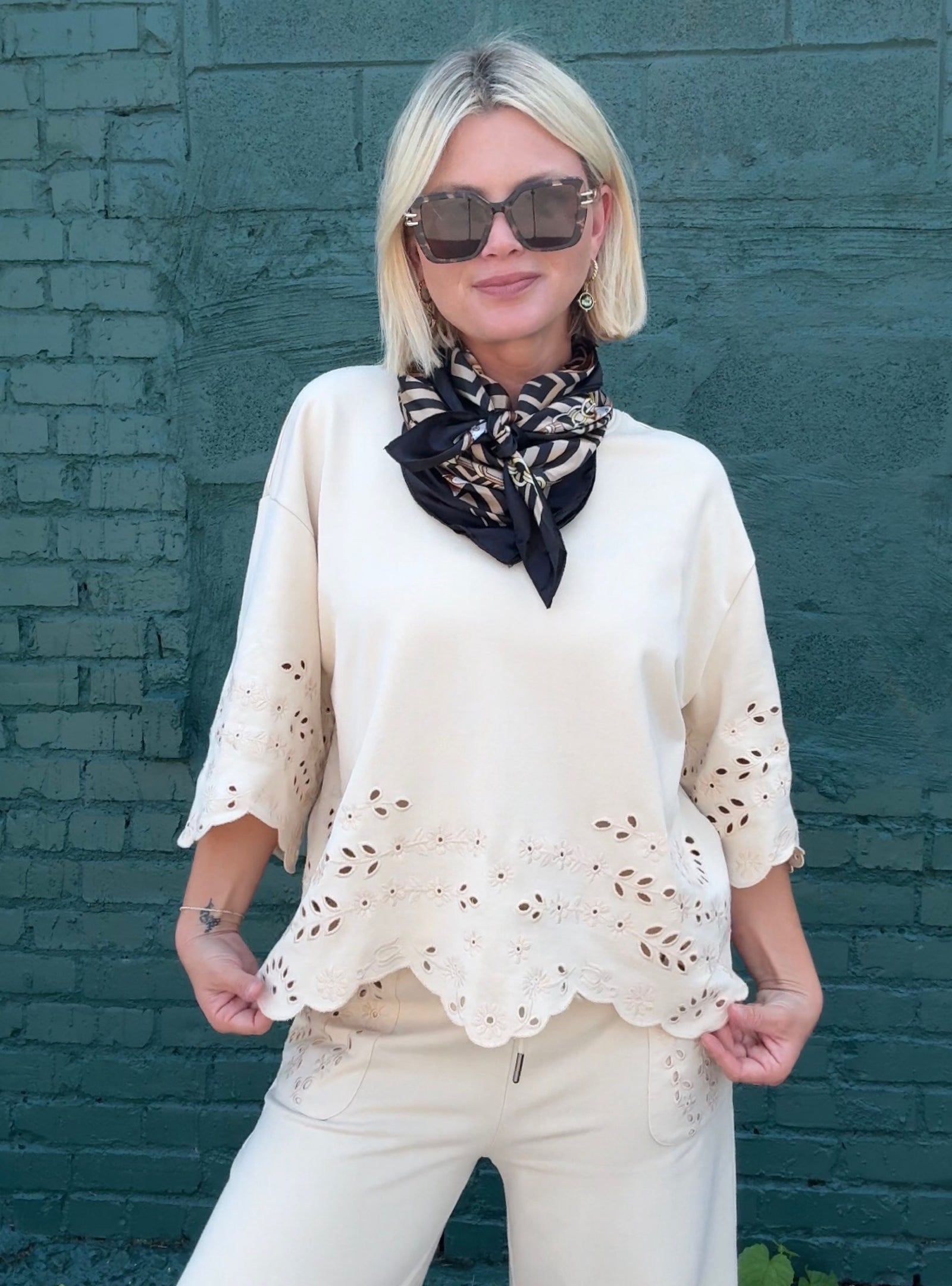 Eyelet Be The One 3/4 Sleeve Top
