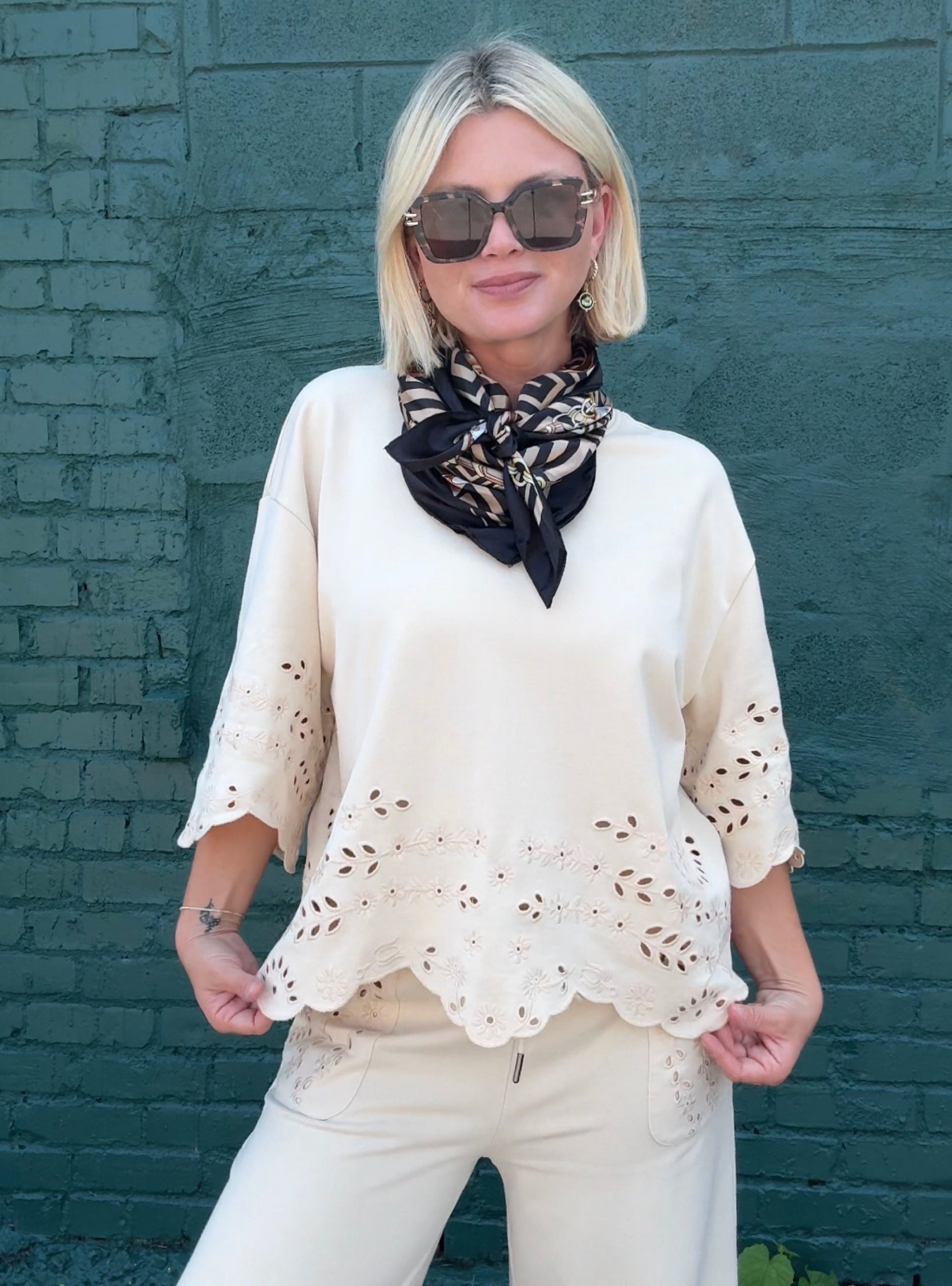 Eyelet Be The One 3/4 Sleeve Top