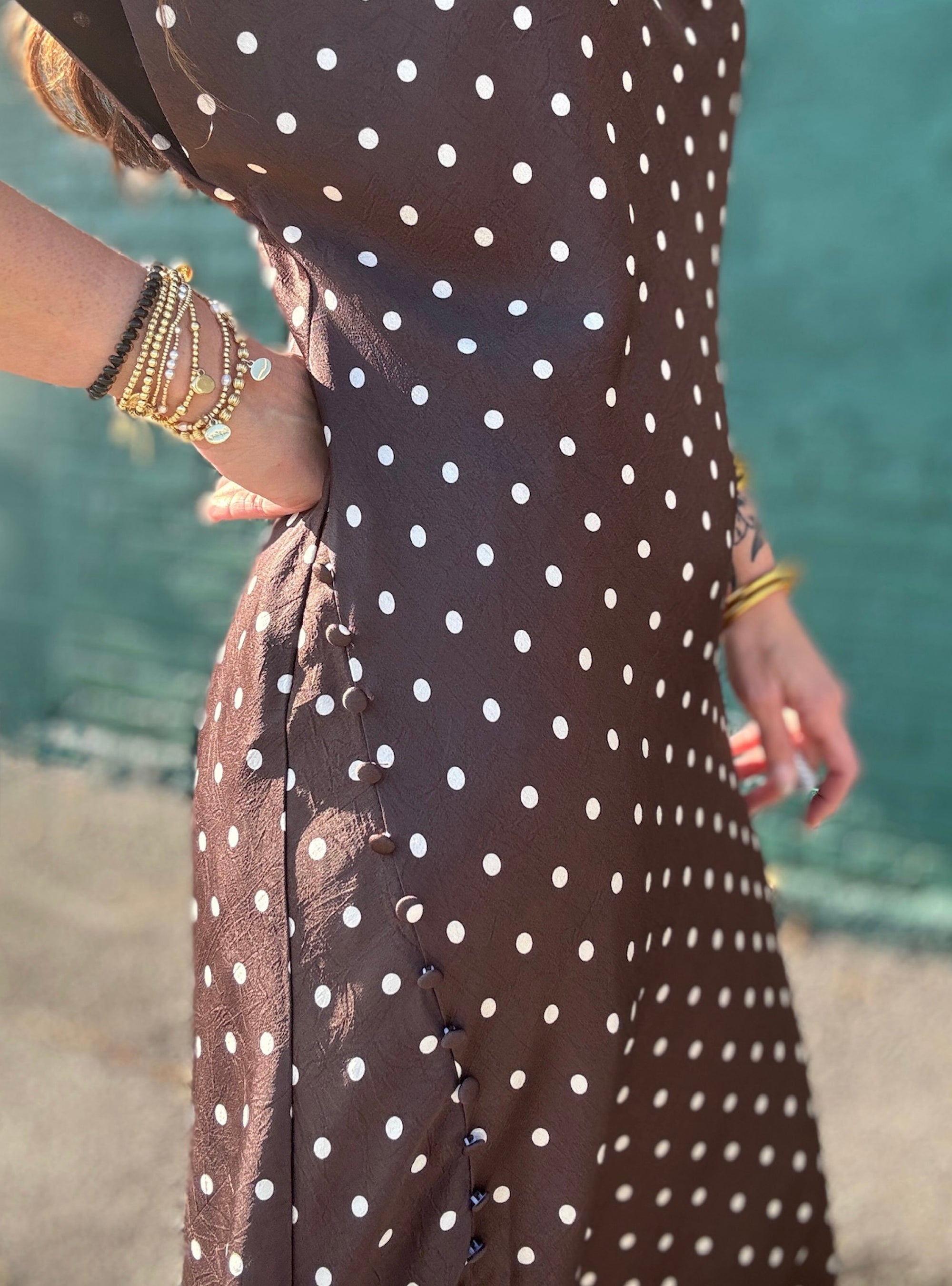 Dotted &amp; Darling Cowl Neck Slit Dress