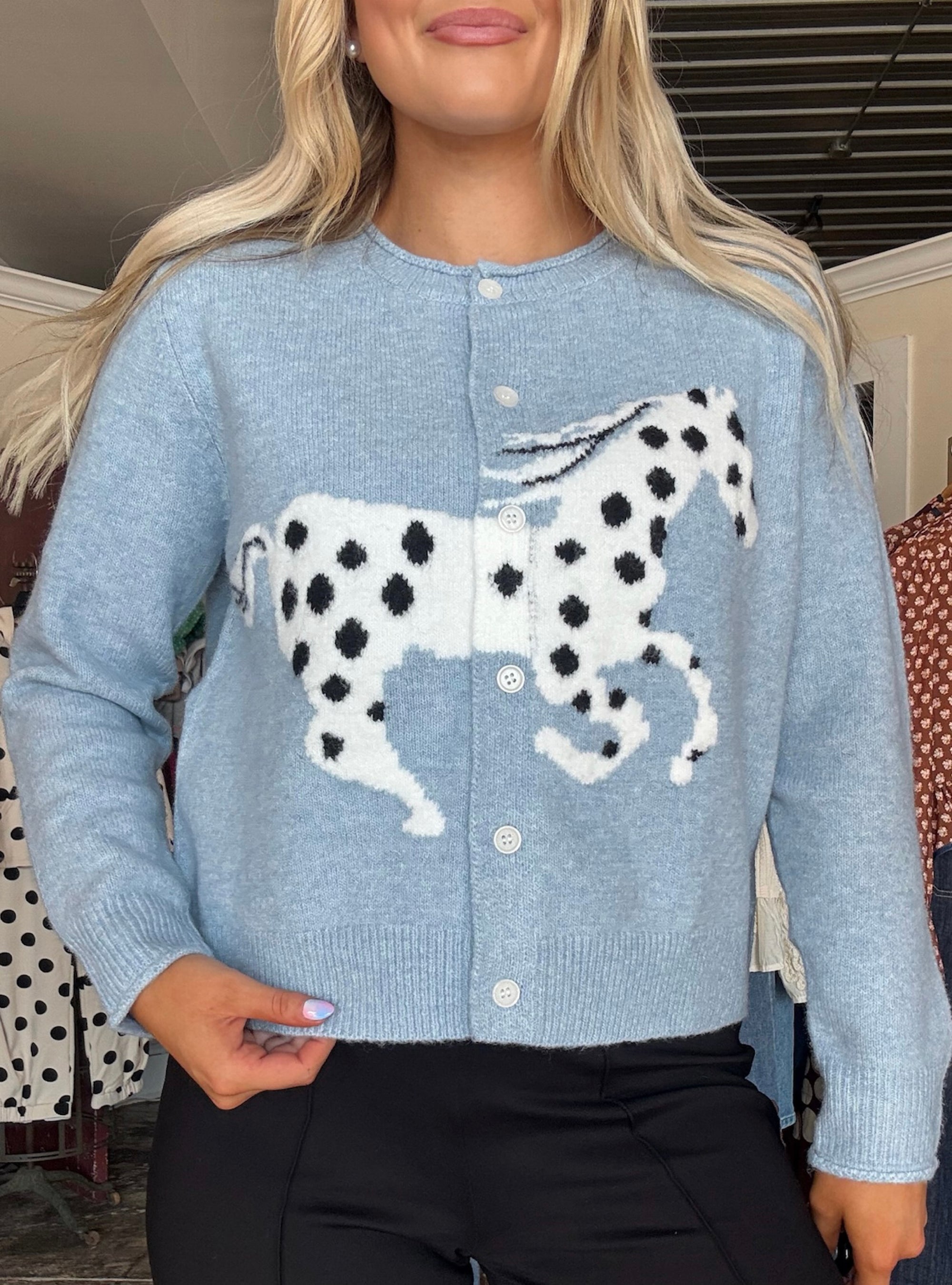 Hay There, Cutie Polka Dot Horse Cardigan