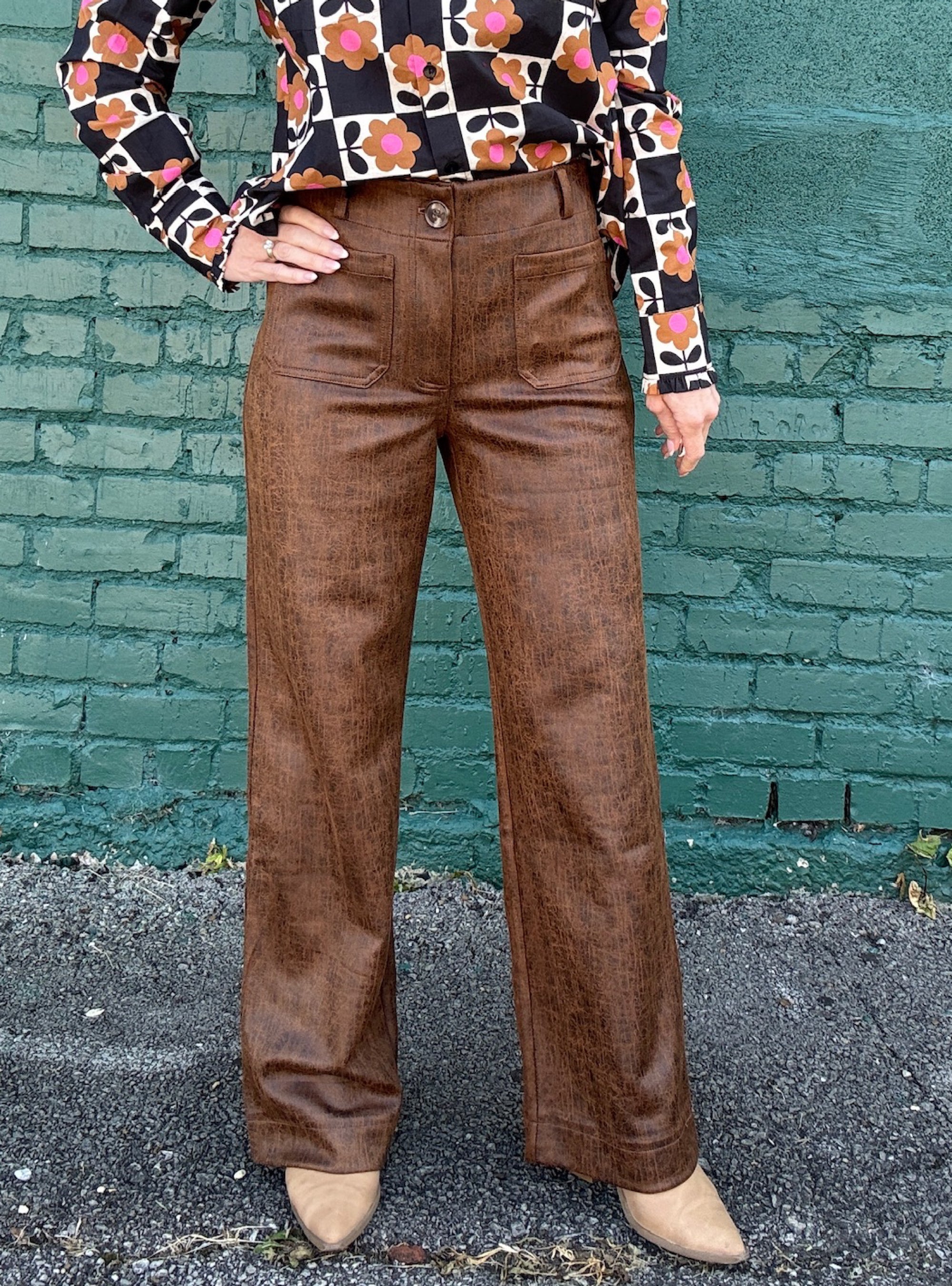 APNY Cognac Faux Leather Wide Leg Pant