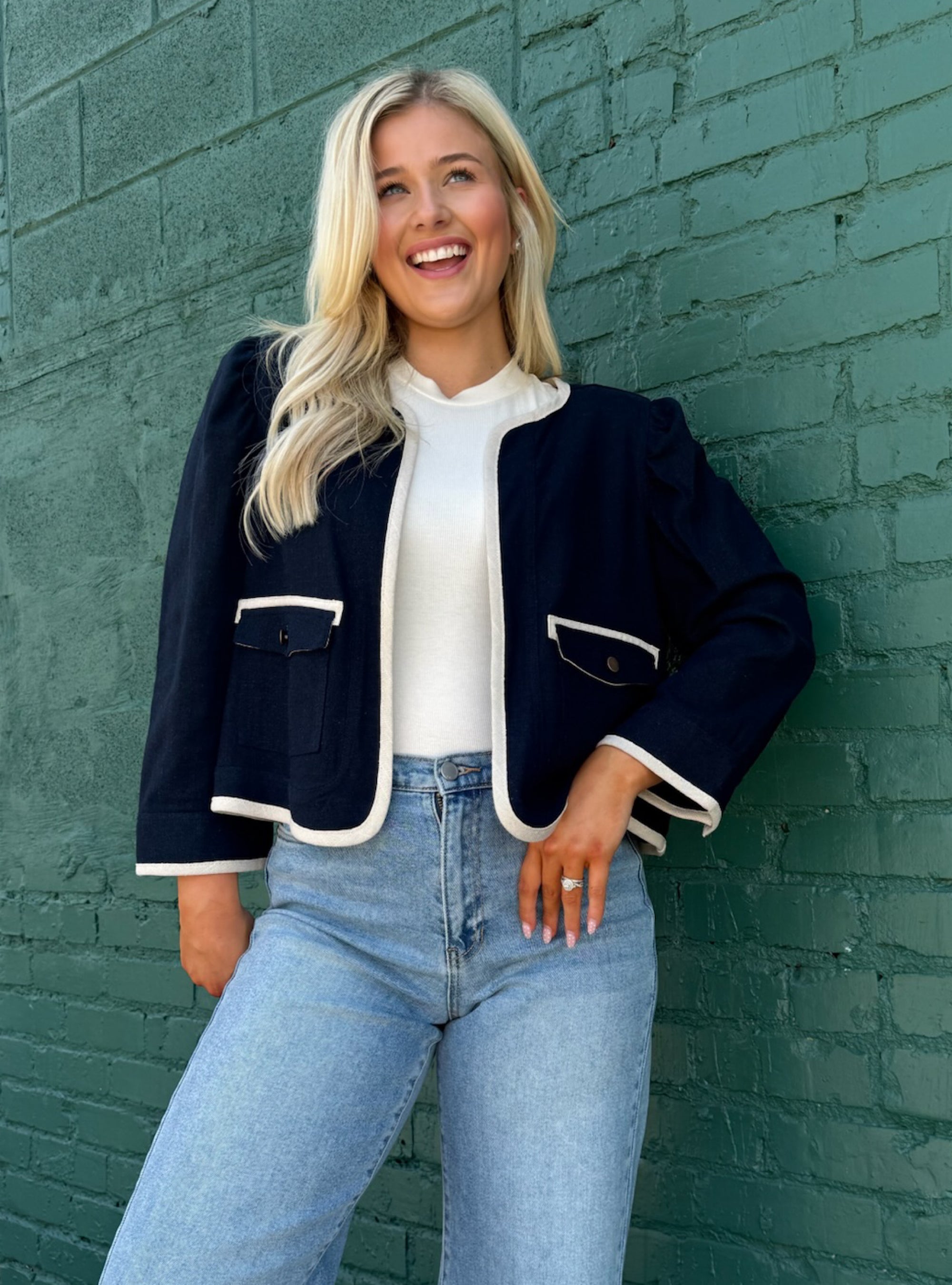 Multiples Midnight Open Front Linen Blend Jacket