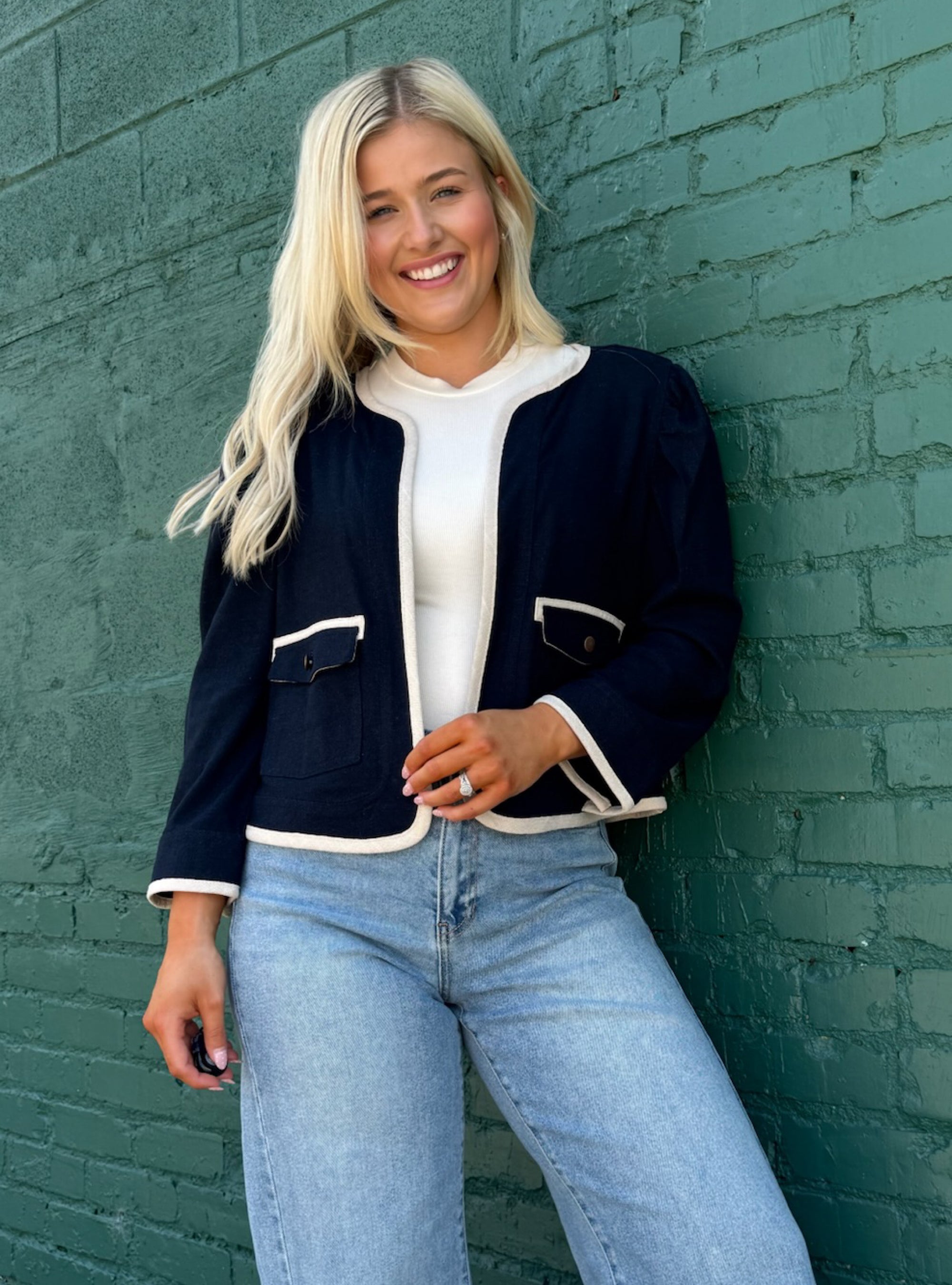 Multiples Midnight Open Front Linen Blend Jacket