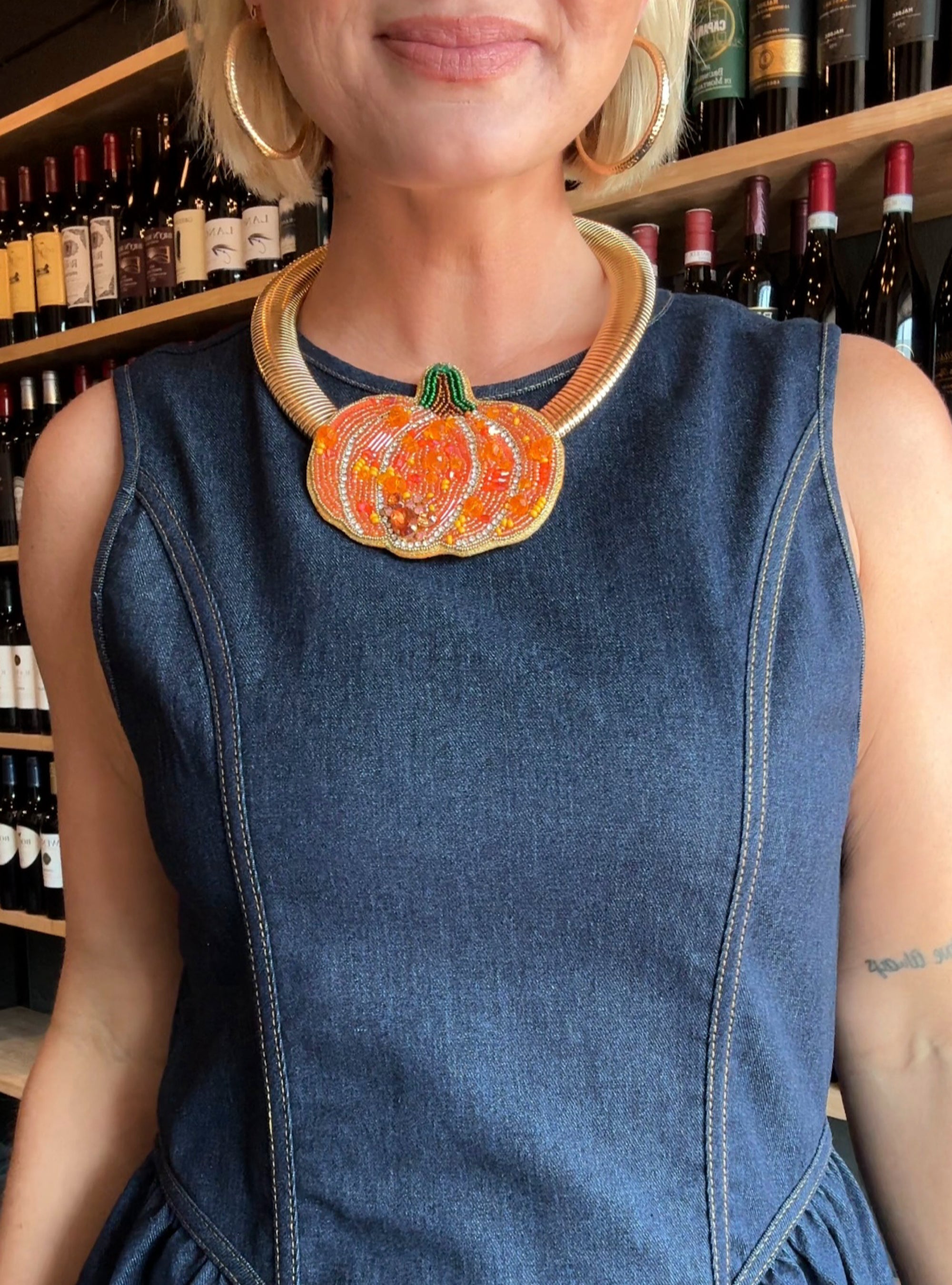 Pick Me, Beaded Pumpkin Collar Necklace