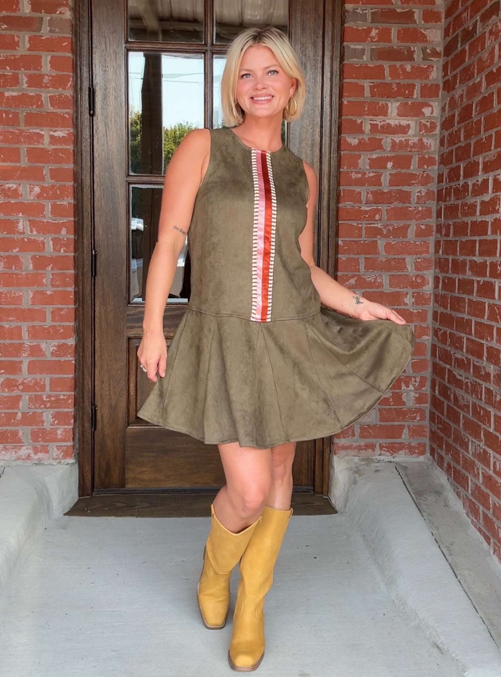 Center of Attention Faux Suede Olive Dress