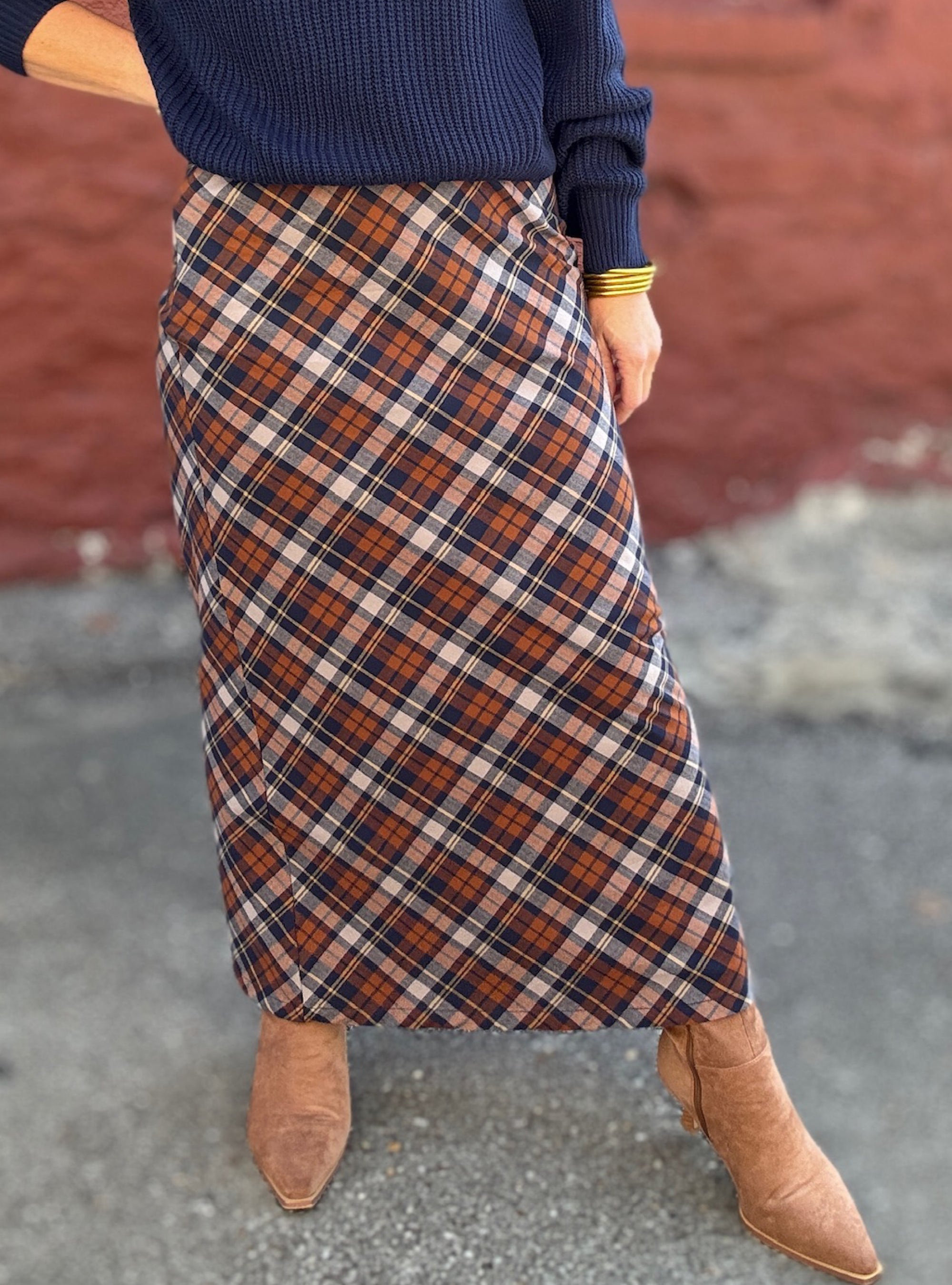 Academia Plaid Cotton Maxi Skirt