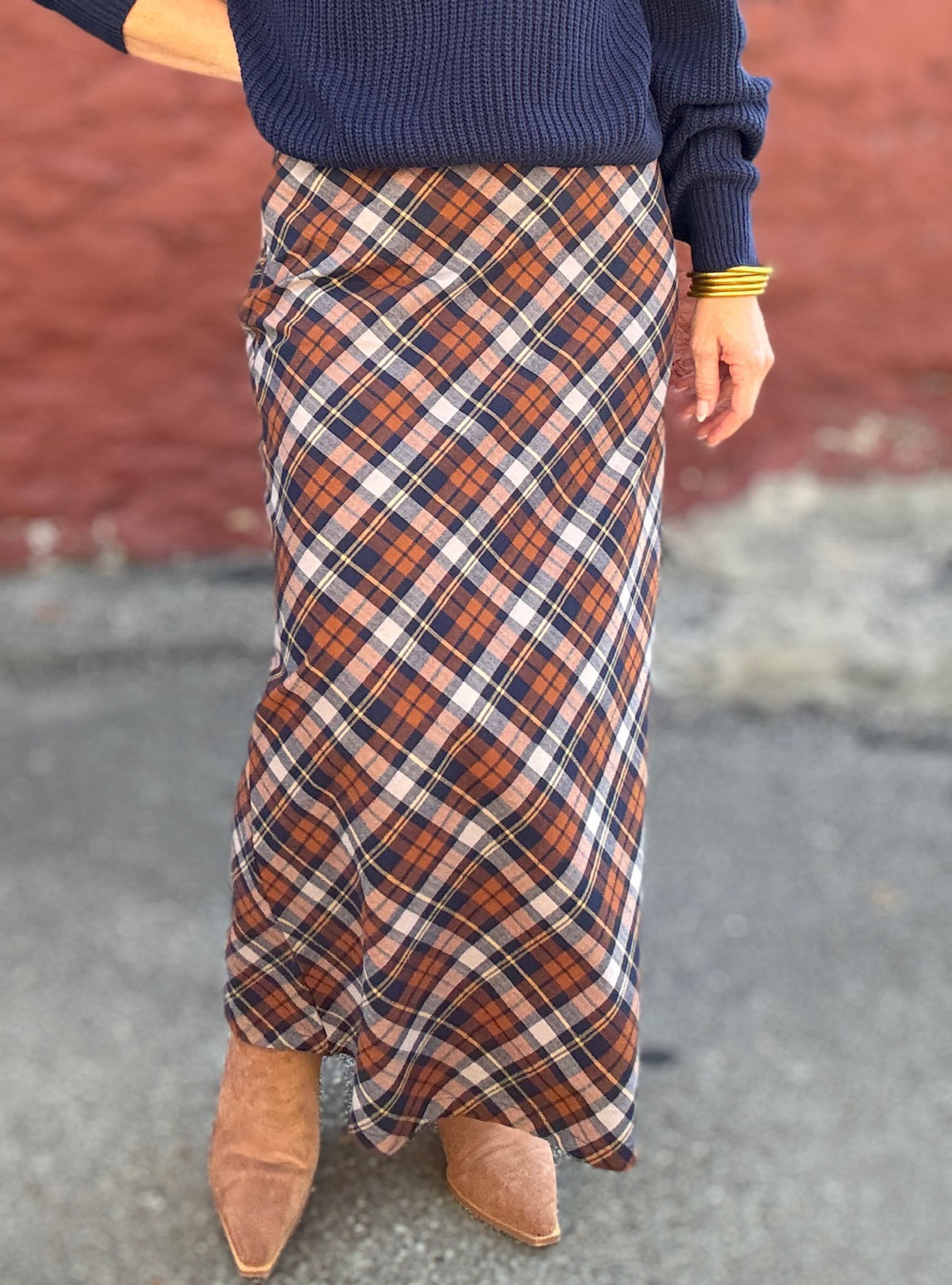 Academia Plaid Cotton Maxi Skirt