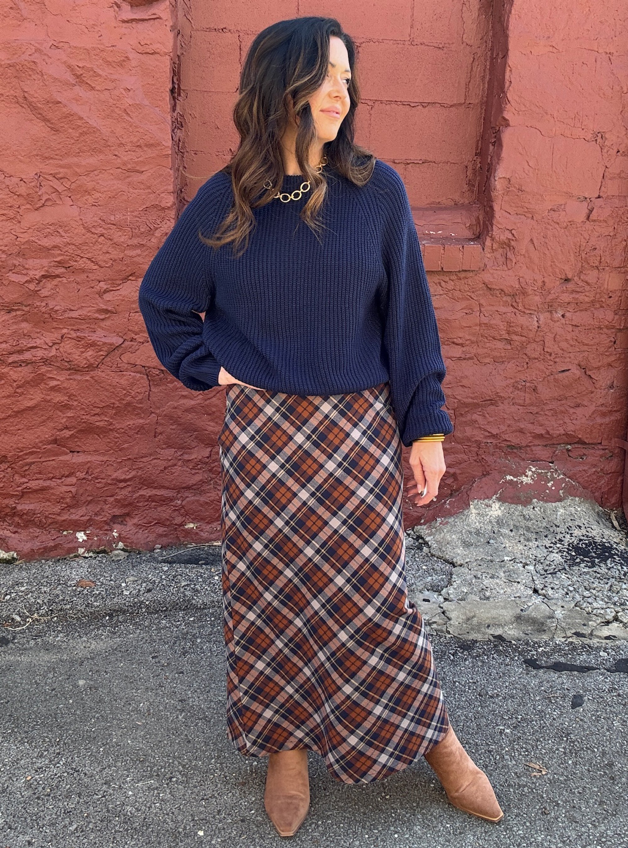 Academia Plaid Cotton Maxi Skirt
