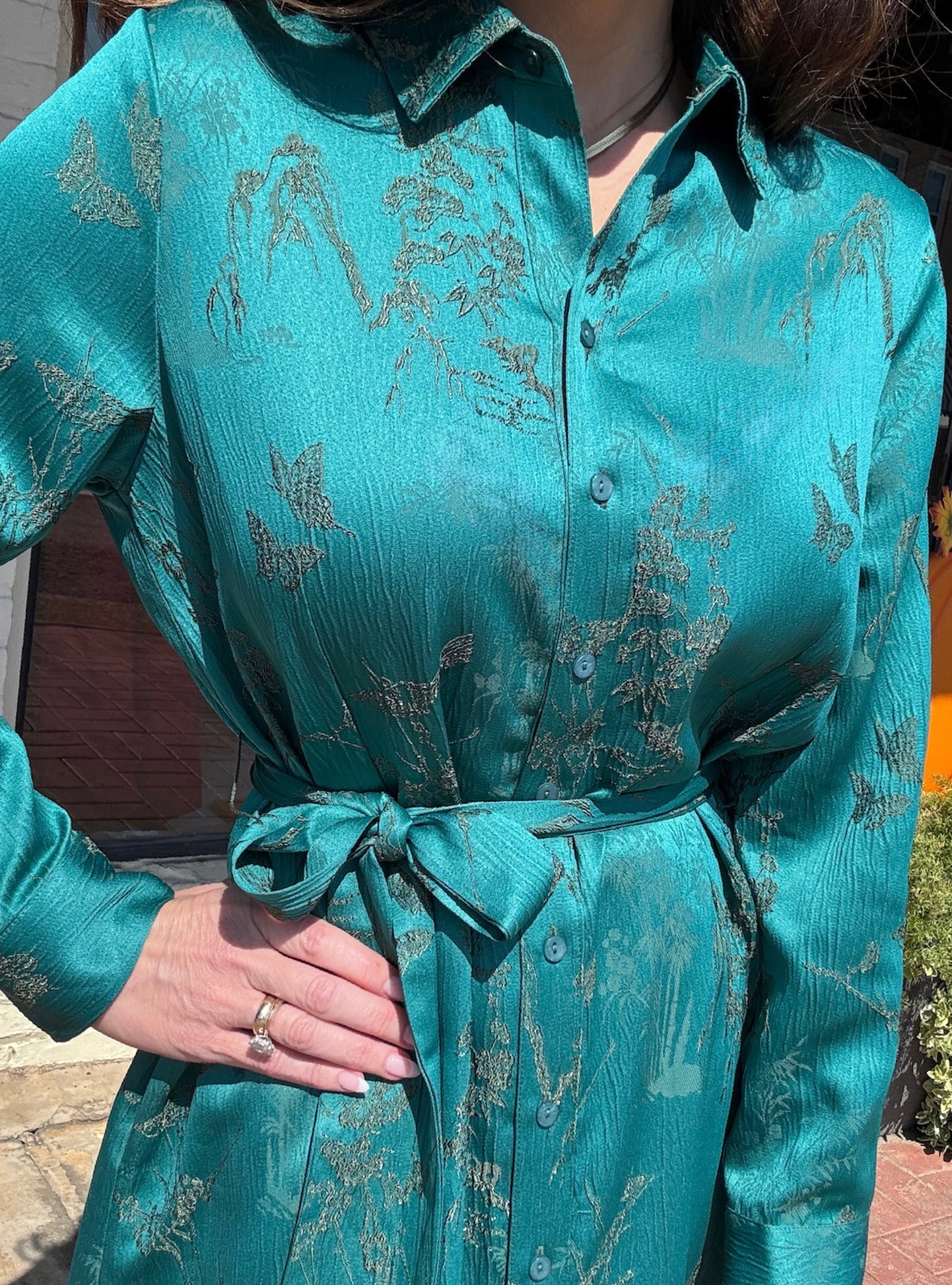 Boho Chic Teal Long Sleeve Printed Dress
