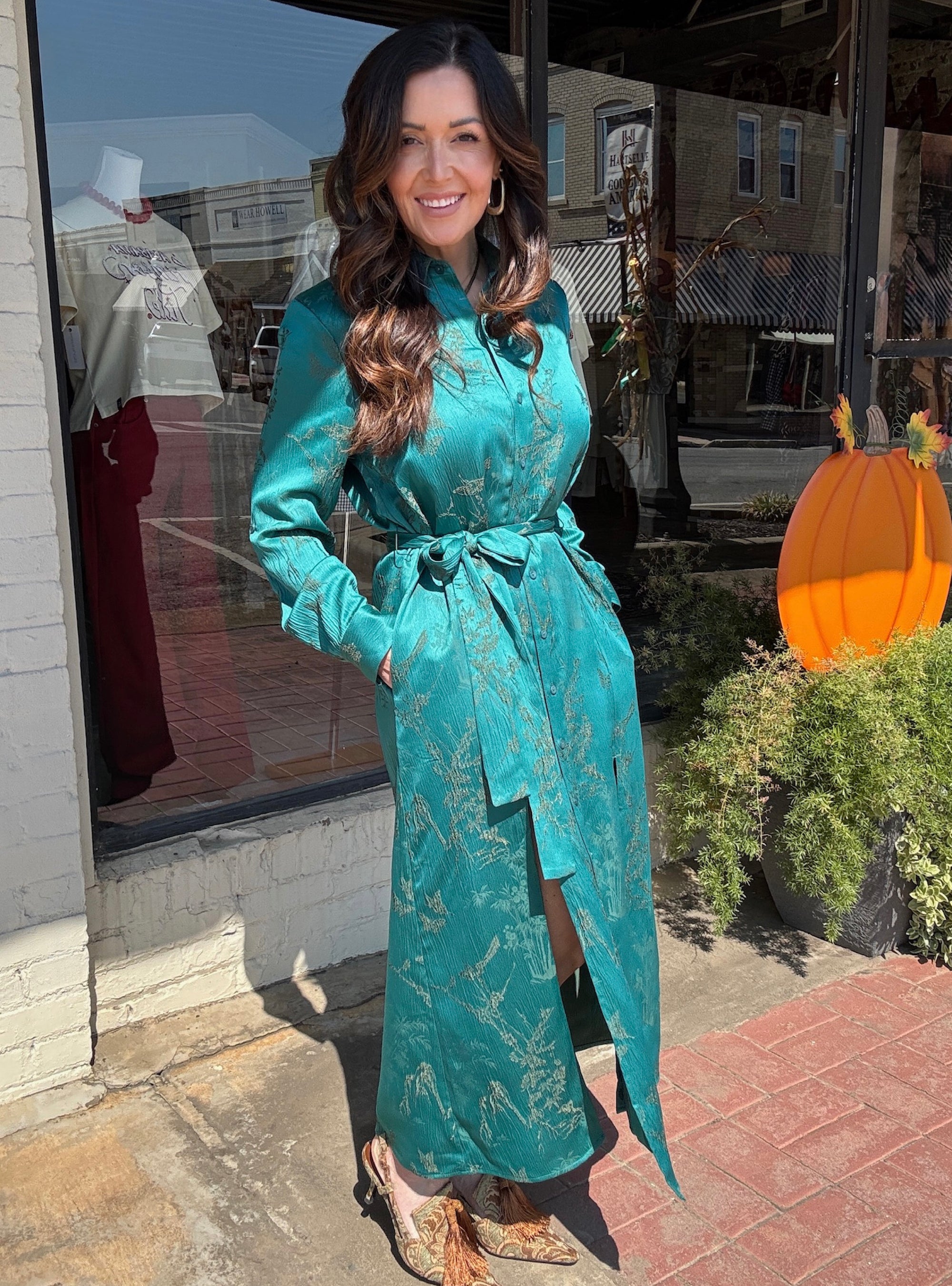 Boho Chic Teal Long Sleeve Printed Dress