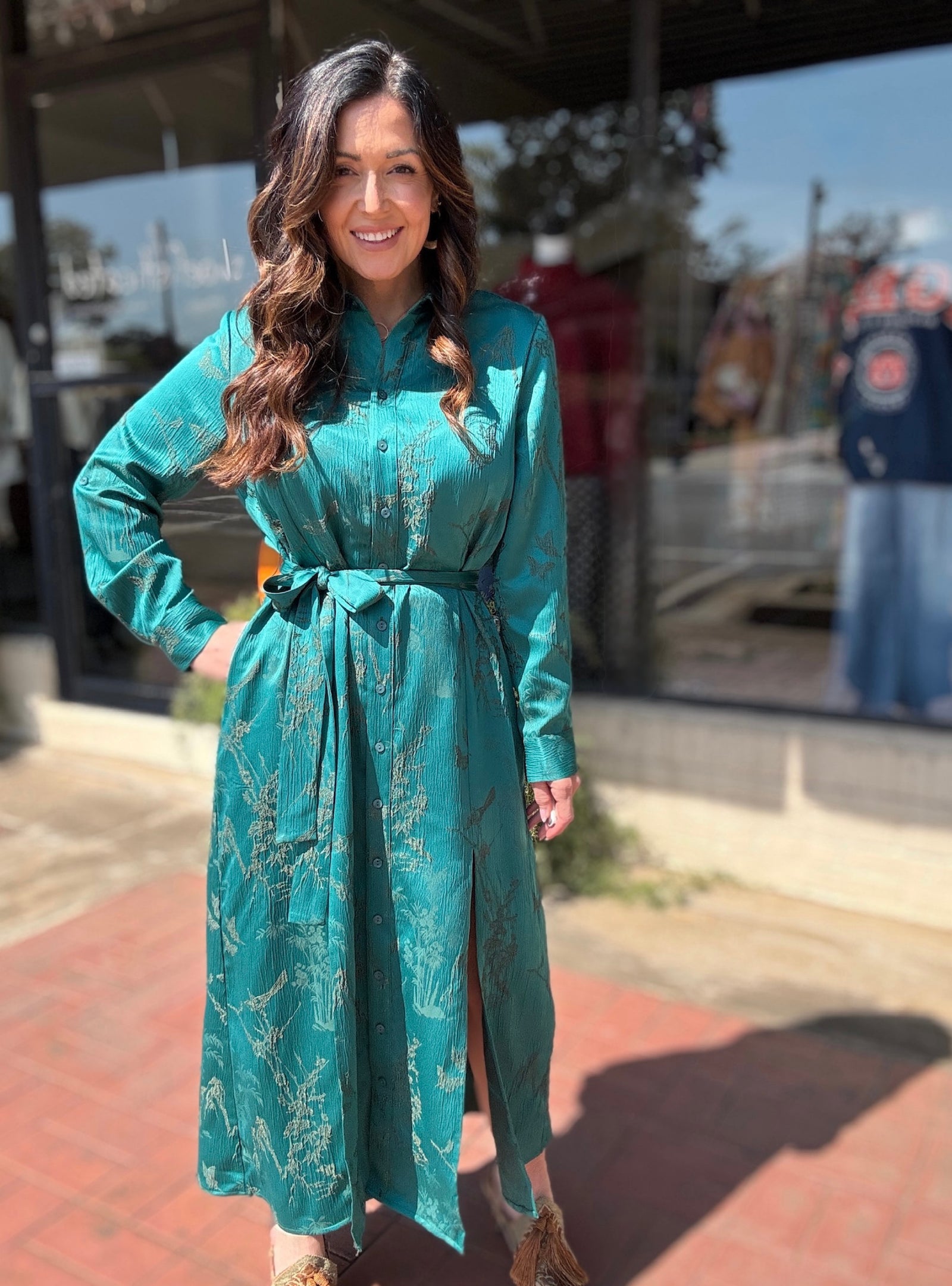 Boho Chic Teal Long Sleeve Printed Dress