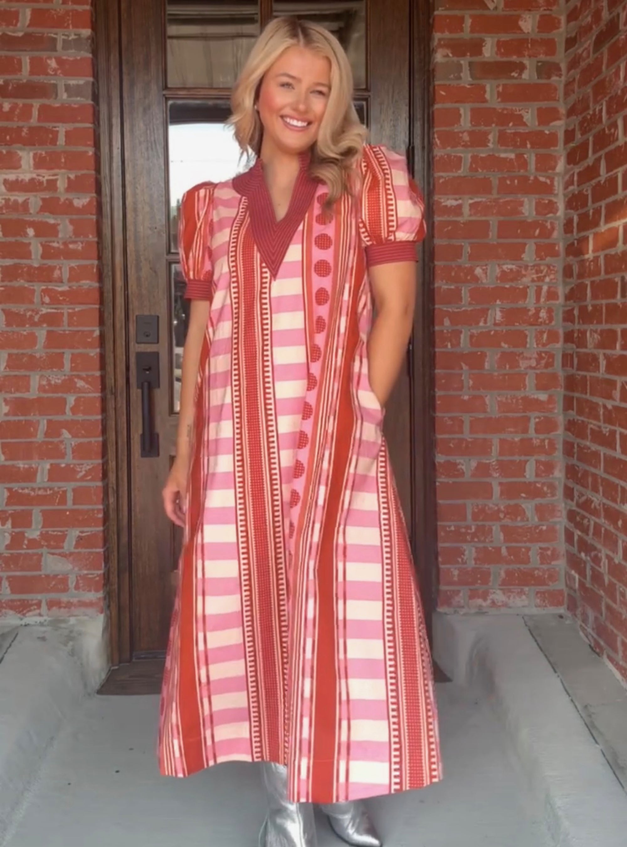 Good Mood Guaranteed Rust &amp; Pink Midi Dress