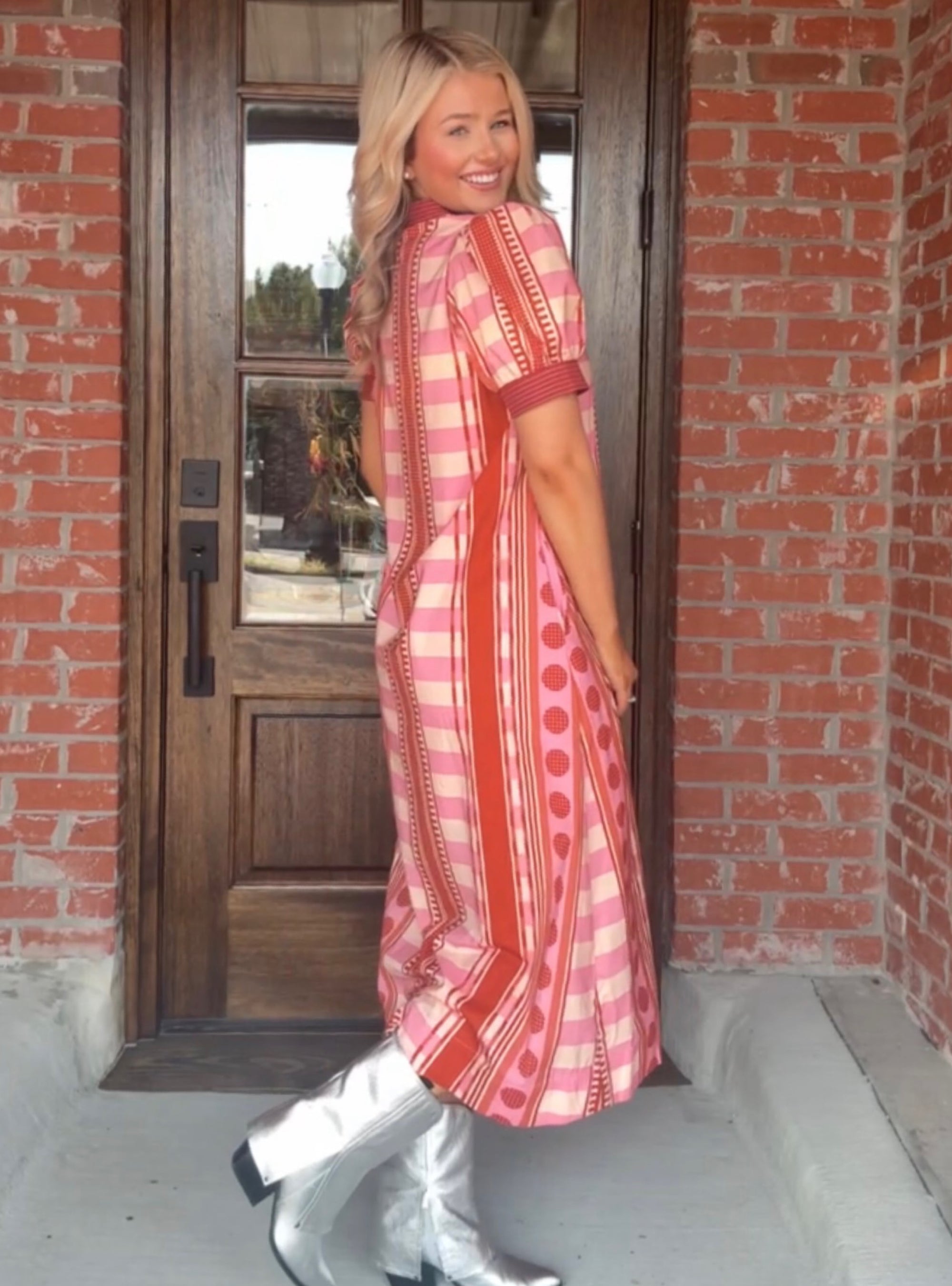 Good Mood Guaranteed Rust &amp; Pink Midi Dress