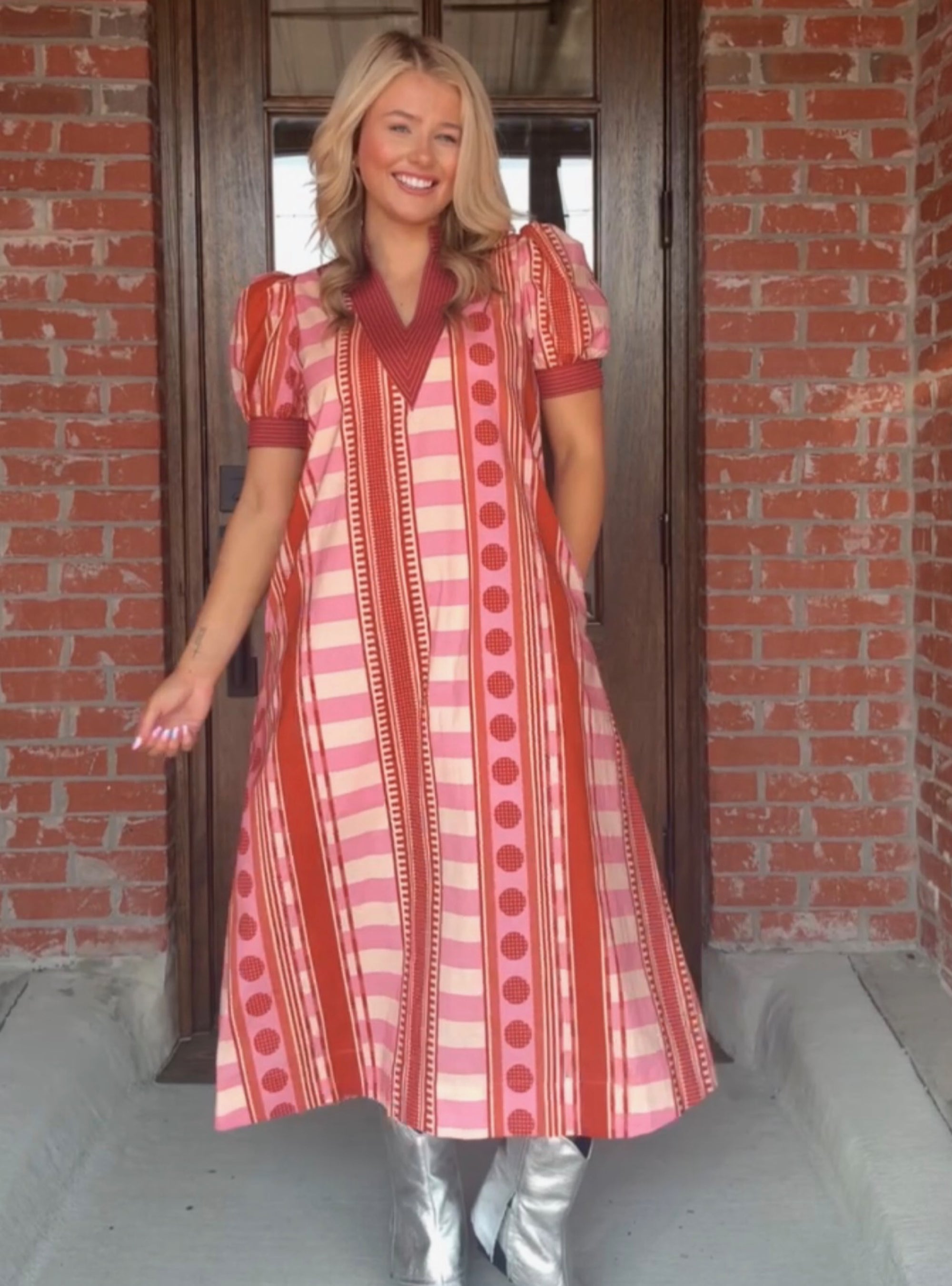 Good Mood Guaranteed Rust &amp; Pink Midi Dress