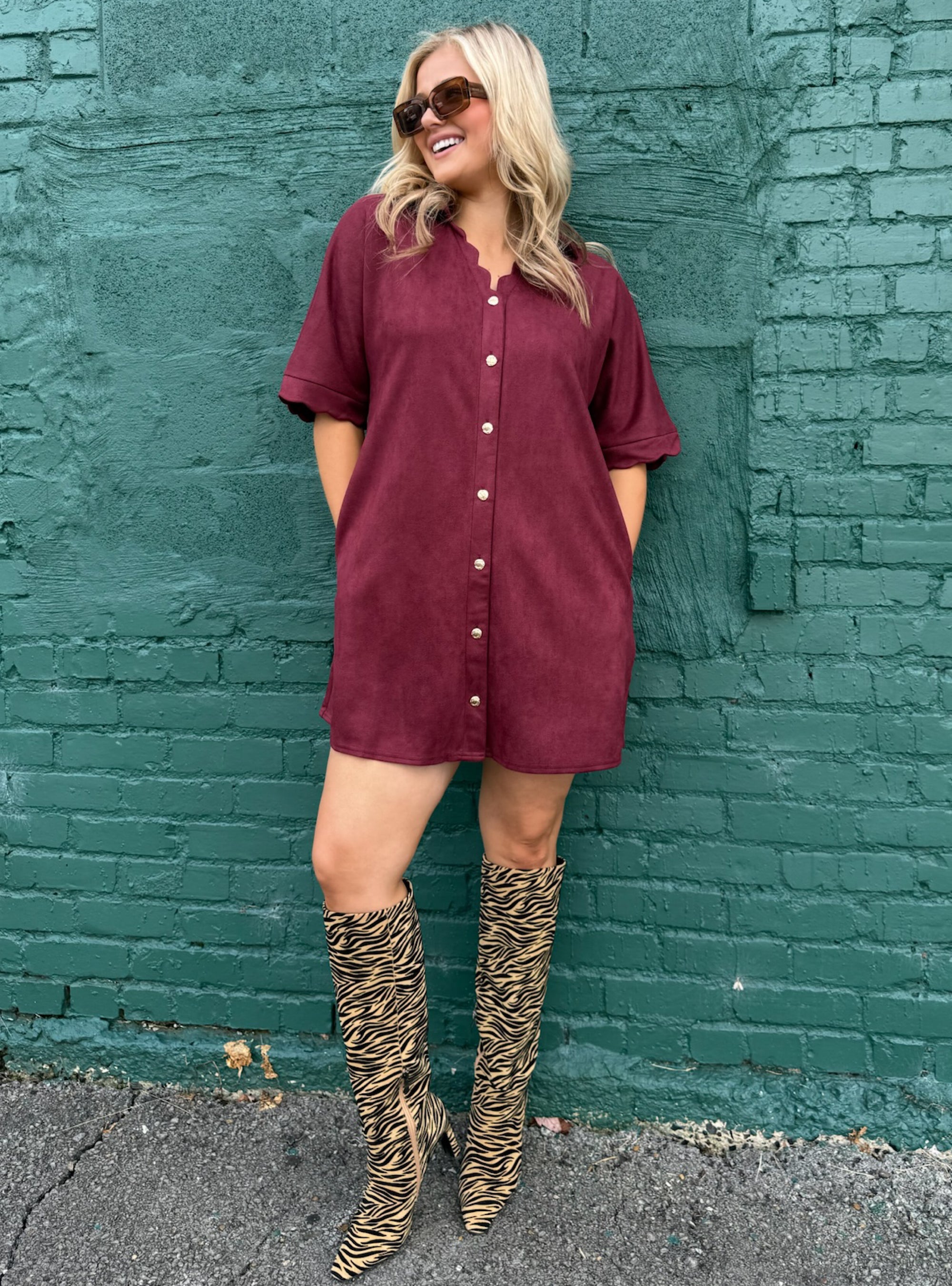 Wine of A Kind Scalloped Dress