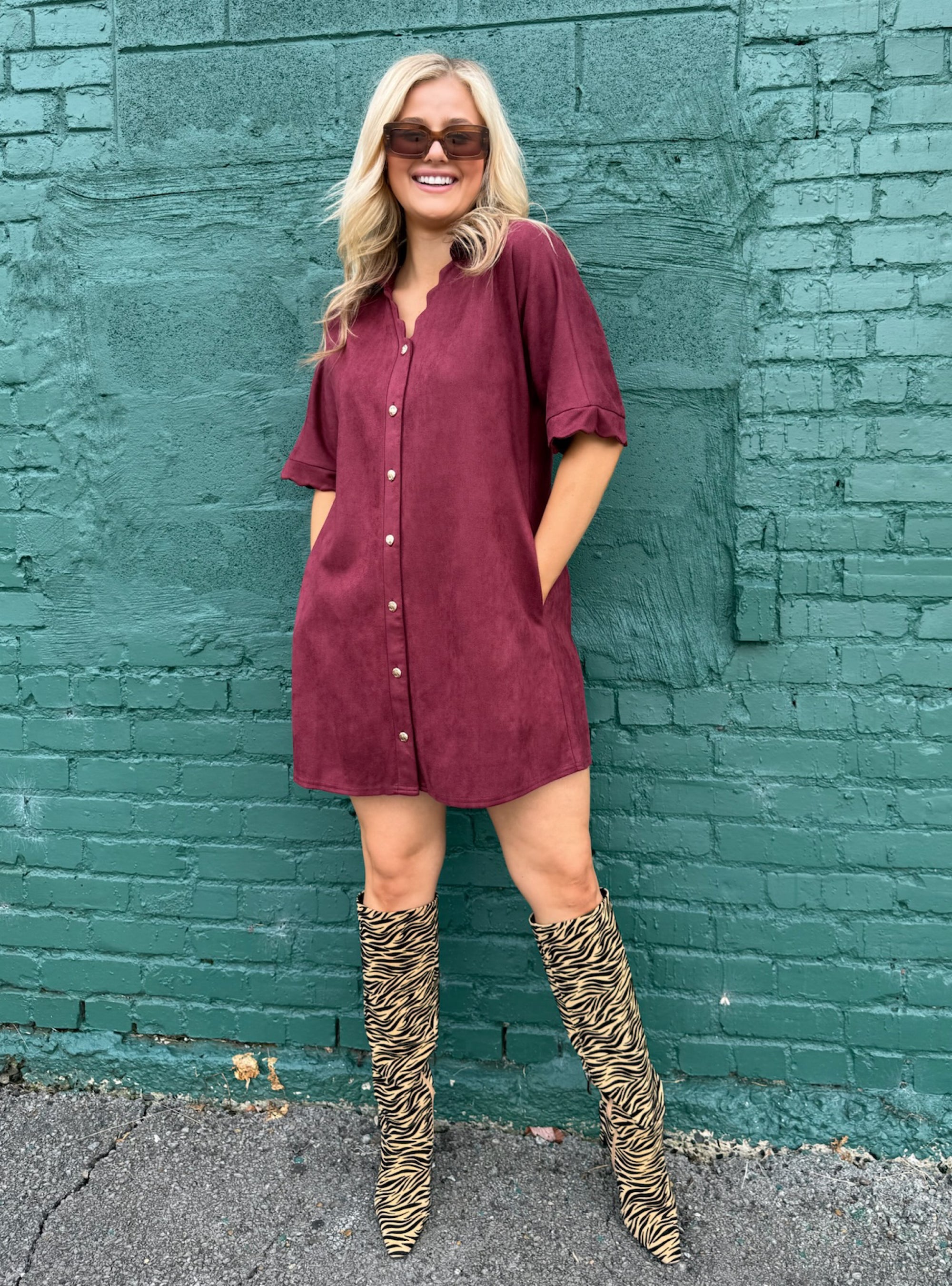 Wine of A Kind Scalloped Dress