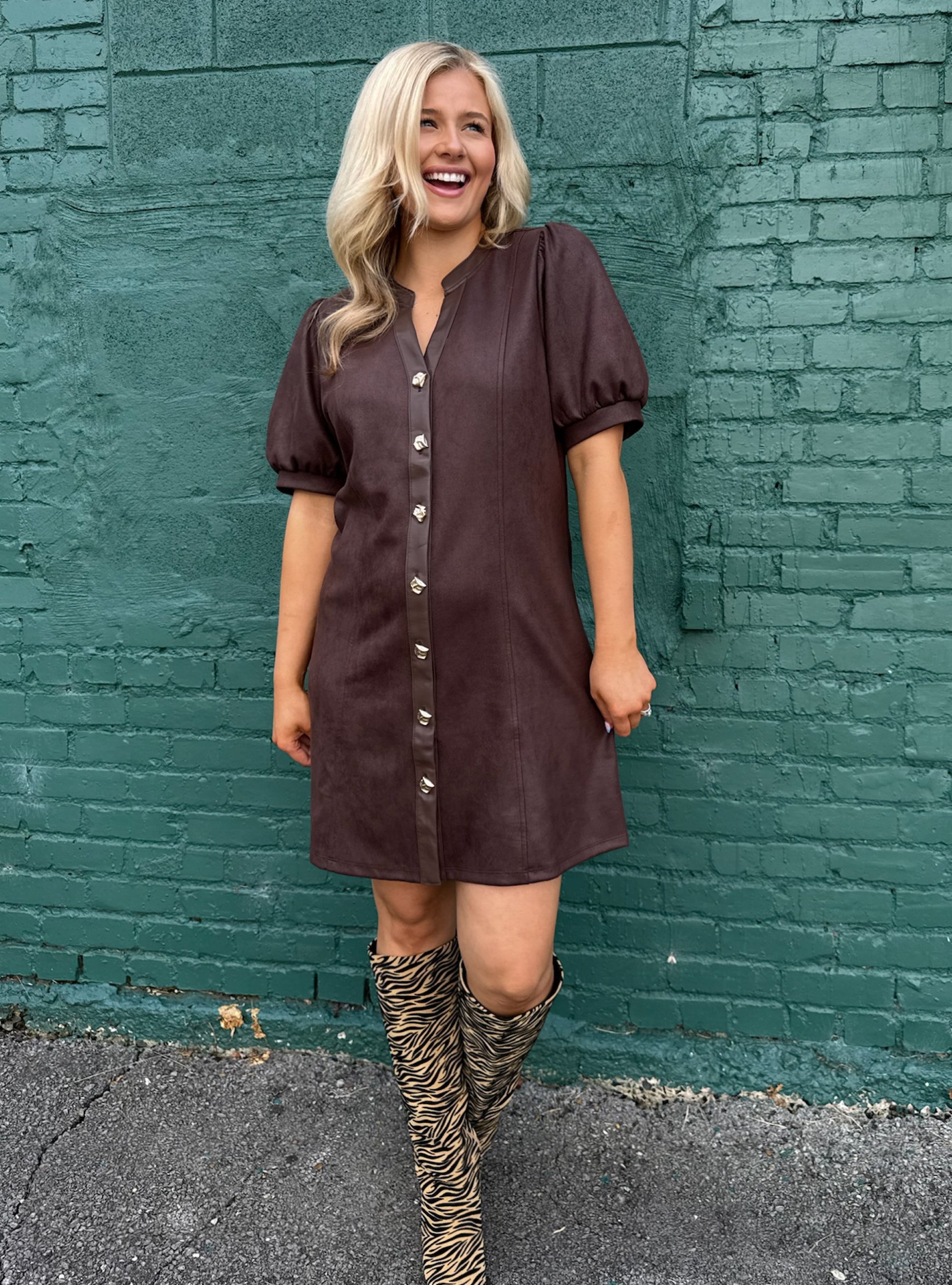 Good As Gold Faux Suede Dress