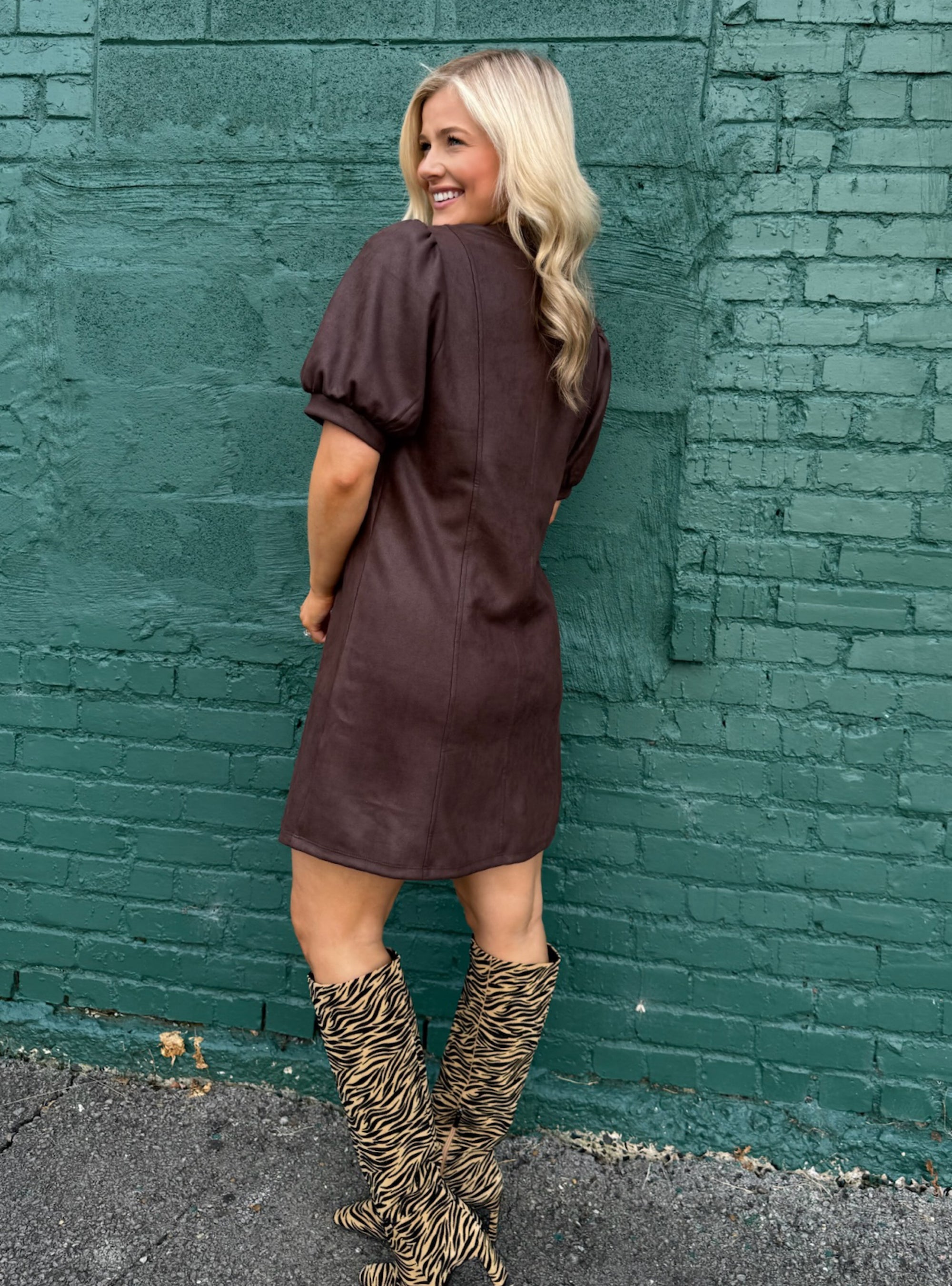 Good As Gold Faux Suede Dress