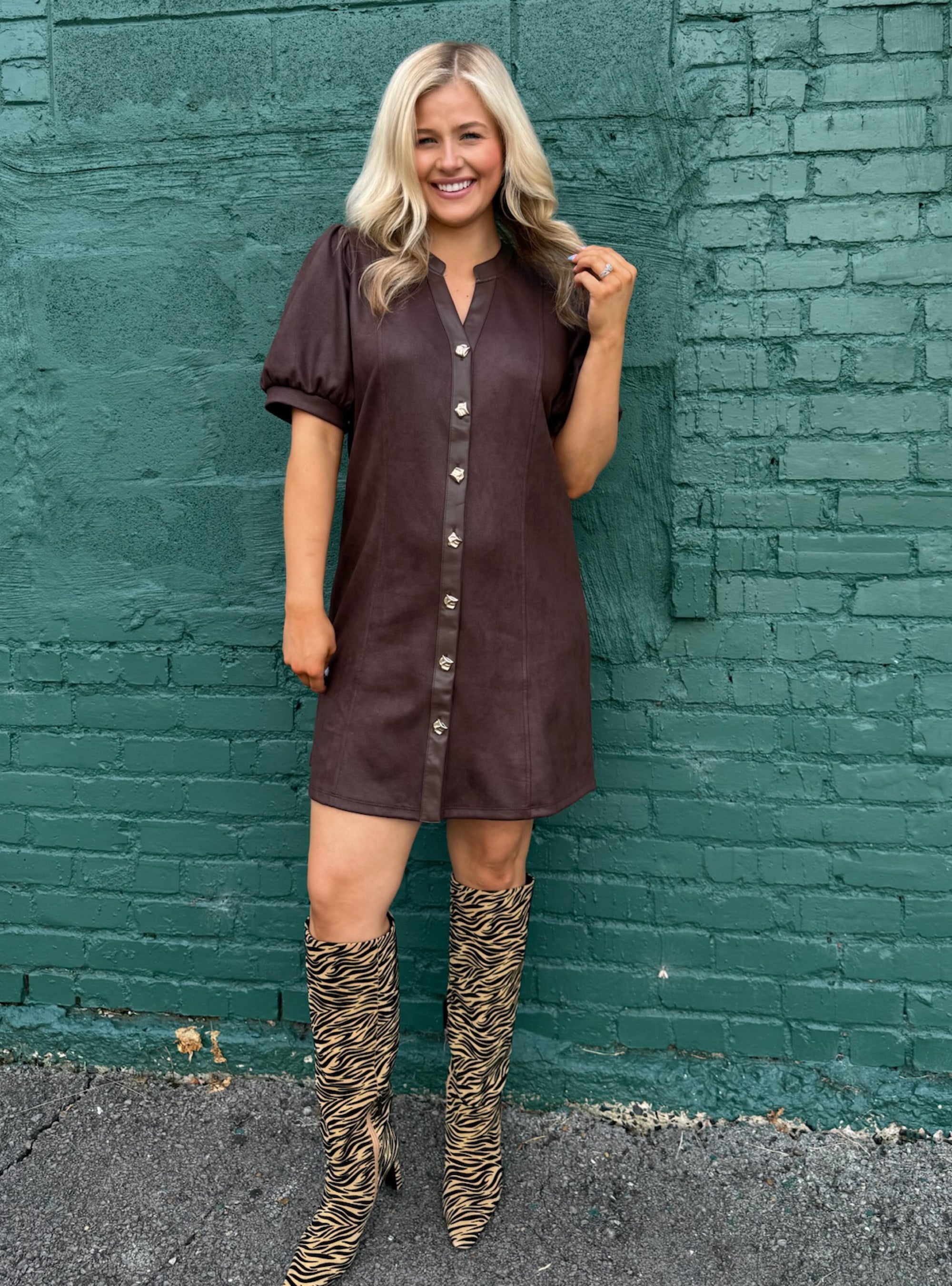 Good As Gold Faux Suede Dress