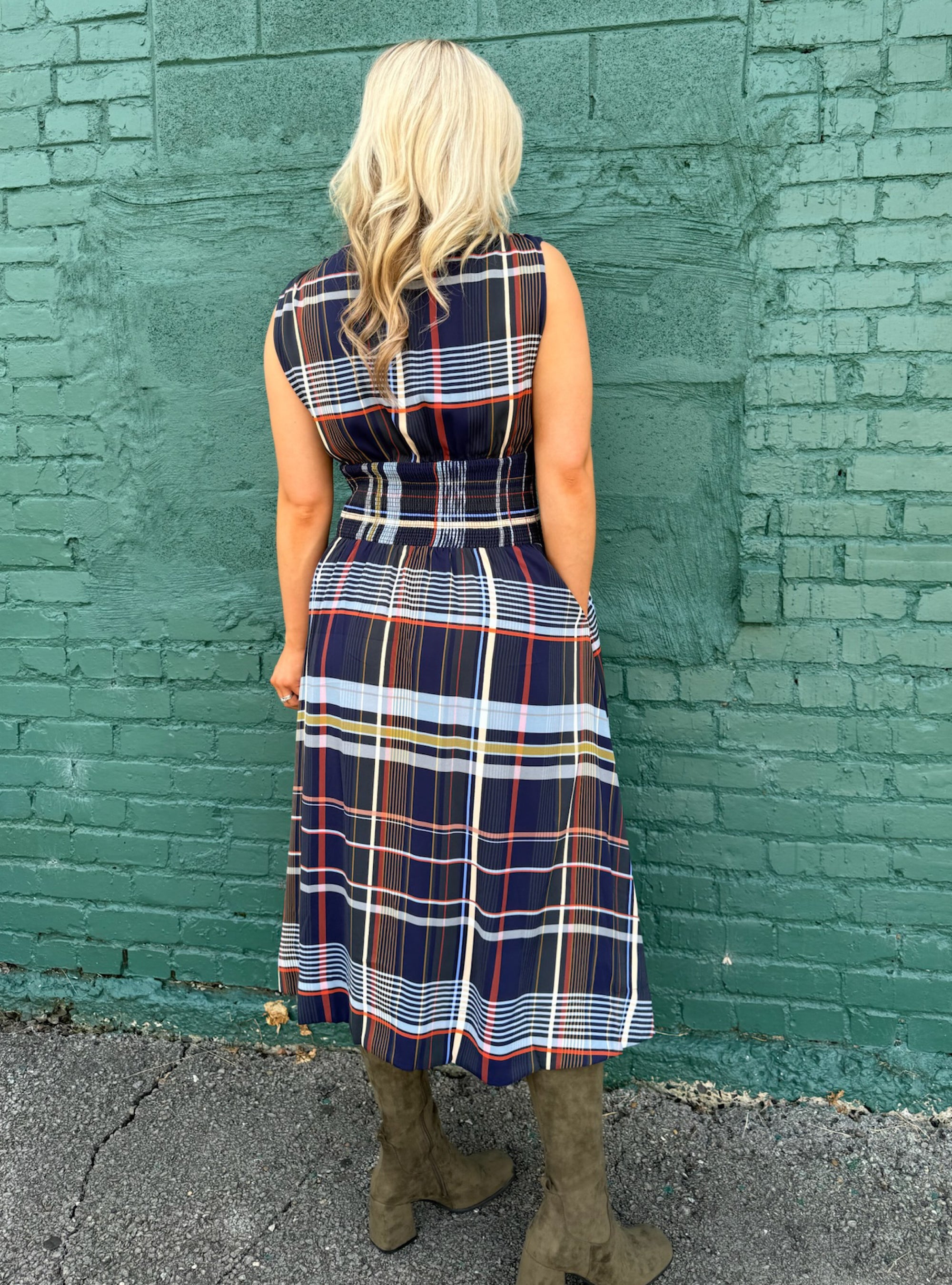 Mad For Plaid Zipper Front Midi Dress