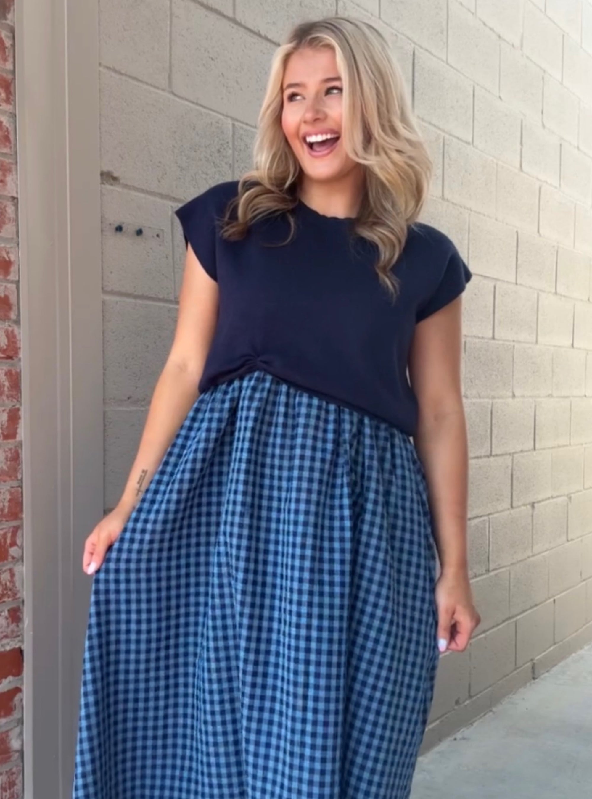 Checkin' Into Cute Two-fer Navy Gingham Dress