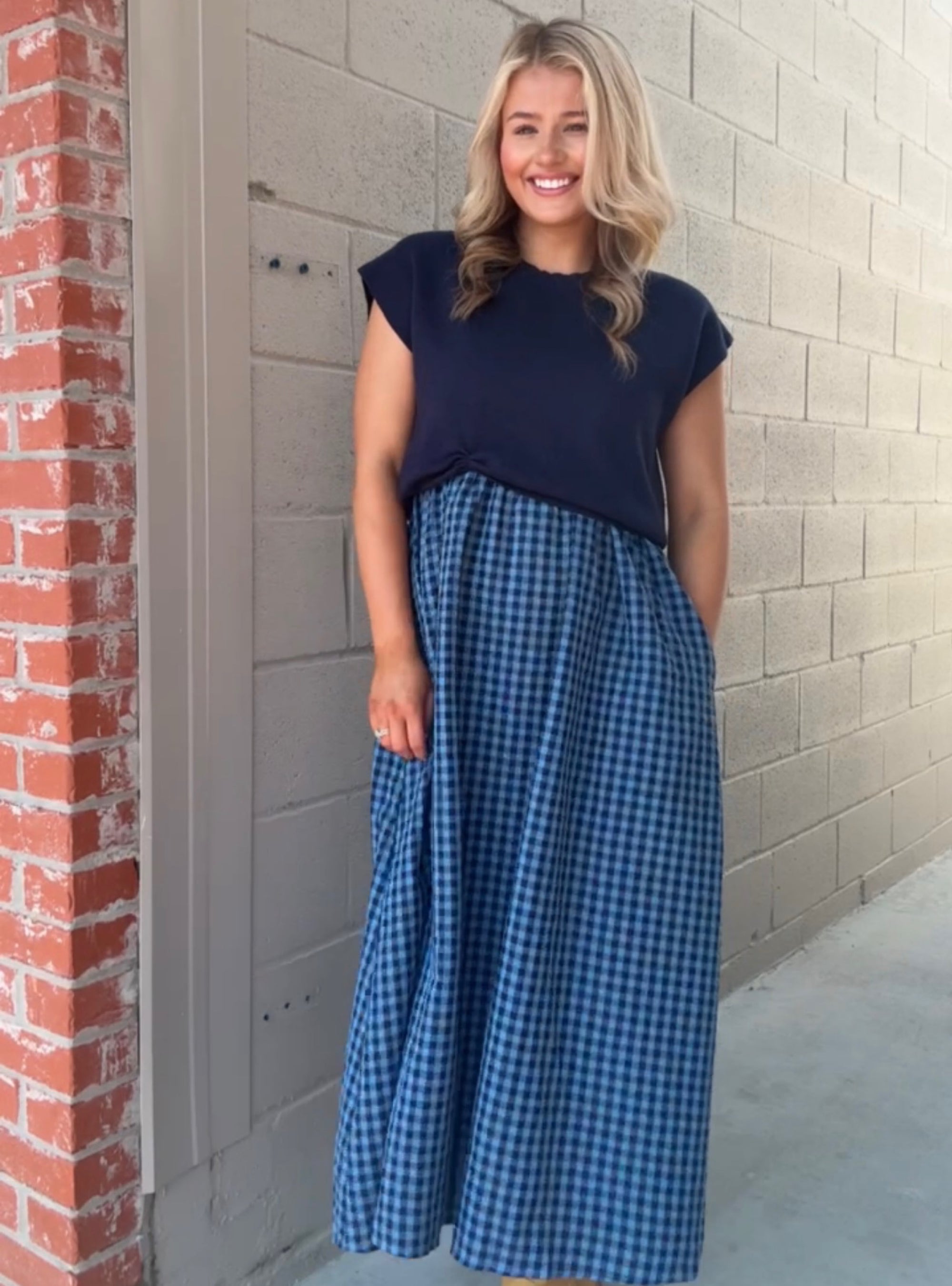 Checkin' Into Cute Two-fer Navy Gingham Dress