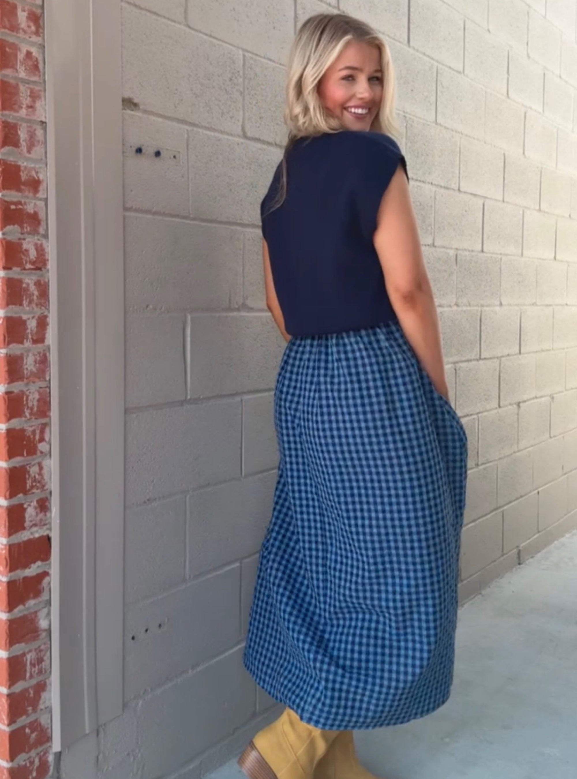 Checkin' Into Cute Two-fer Navy Gingham Dress