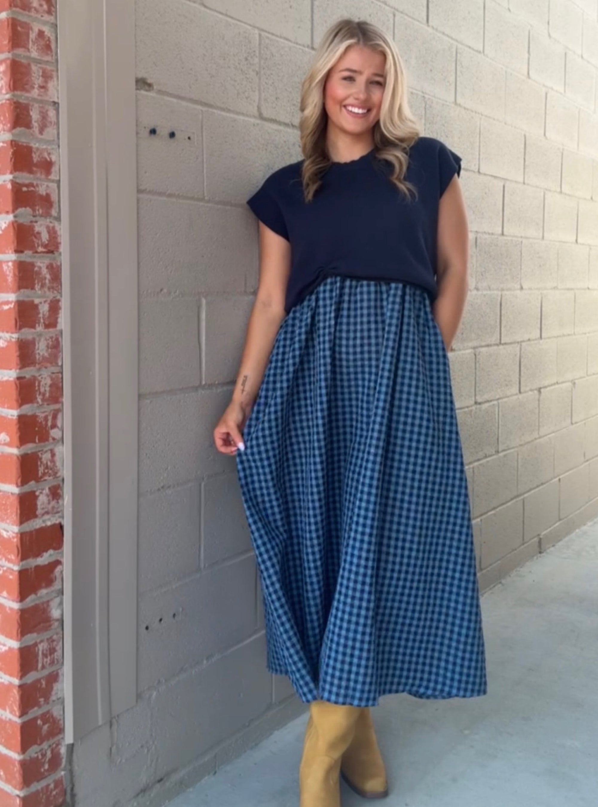 Checkin' Into Cute Two-fer Navy Gingham Dress