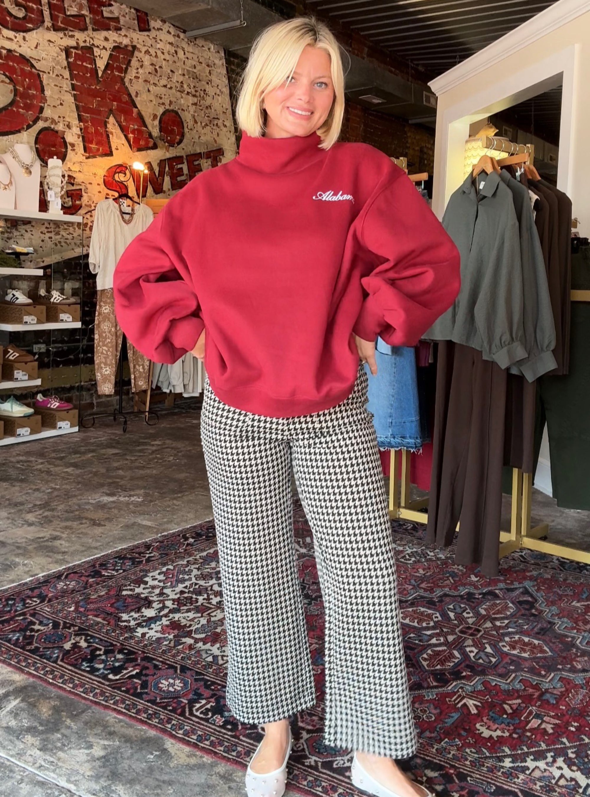 Alabama Embroidered Crimson Mock Neck Sweatshirt